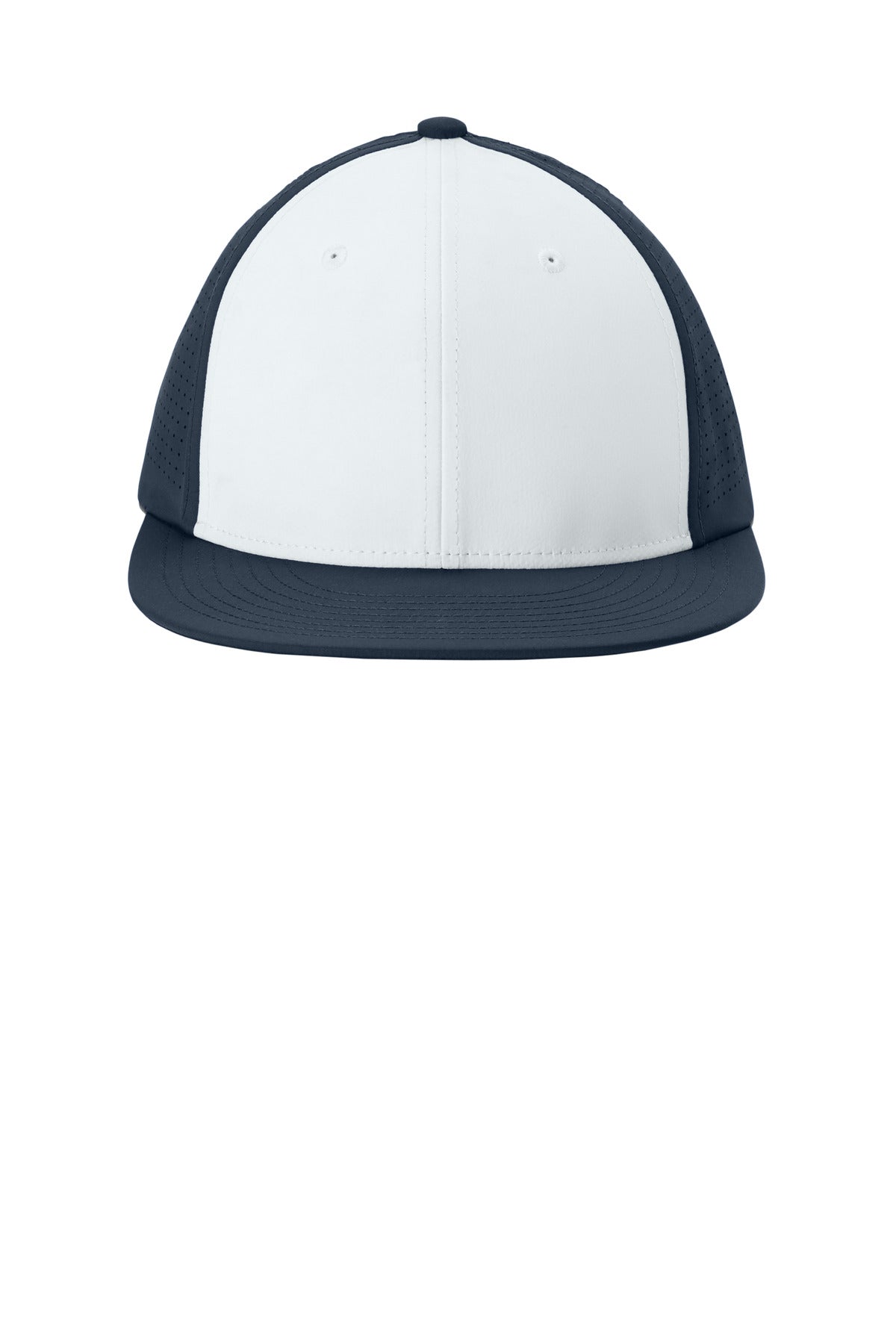 Front View of Wh/TNv/TNv Sport-Tek Pro-Cut Stretch-Tek Cap STC64