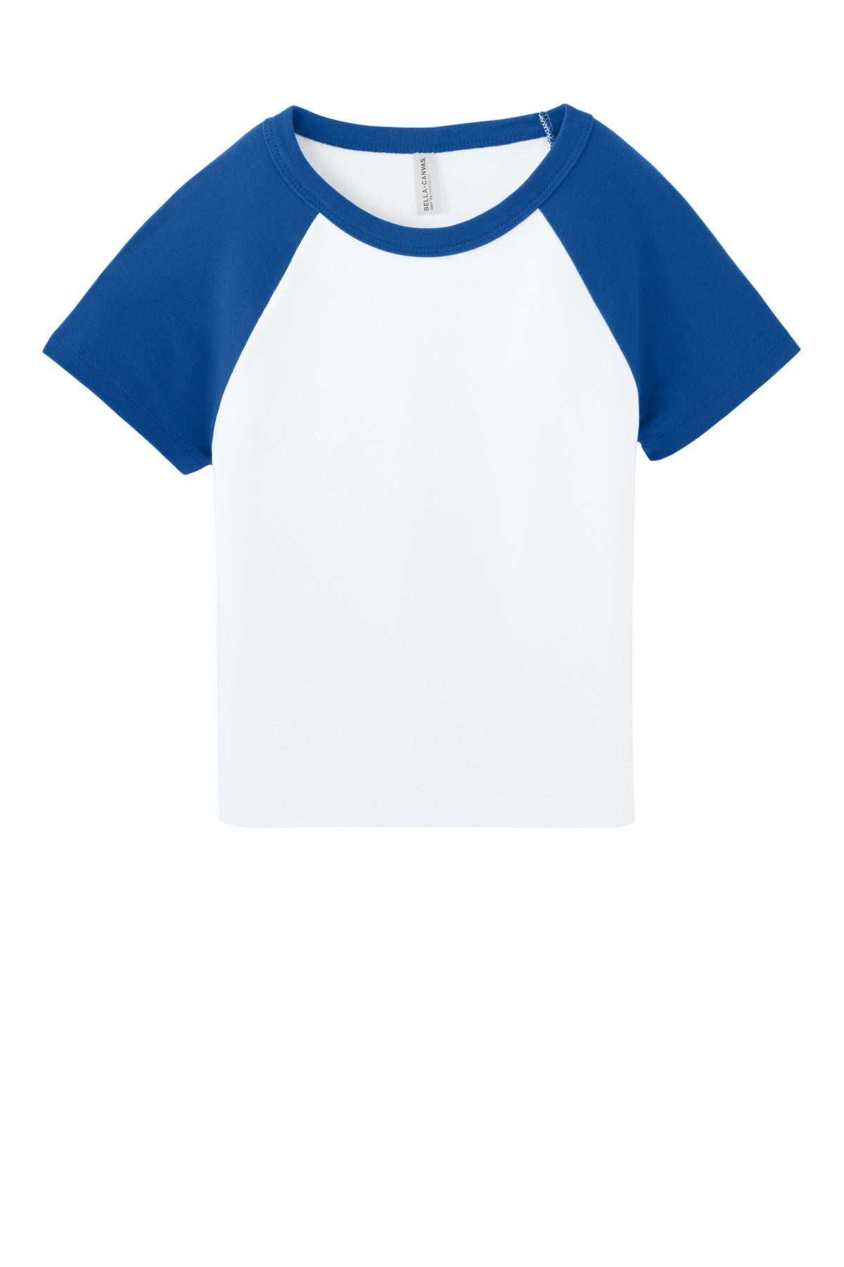 Front View of Wht/TrRy BELLA+CANVAS Women's Micro Rib Raglan Baby Tee BC1201