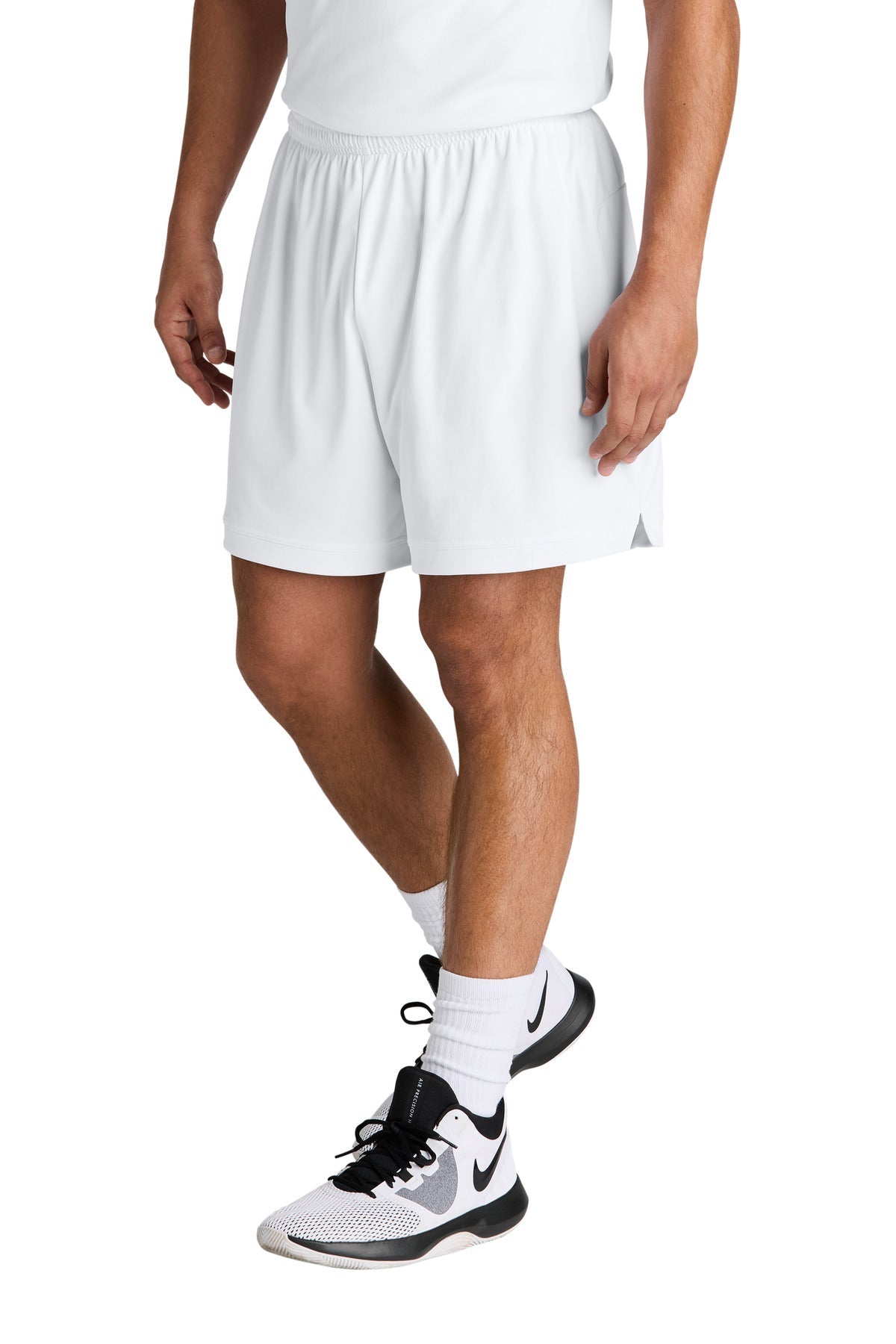 Front View of Wht/Wht Sport-Tek Club 7" Short ST442