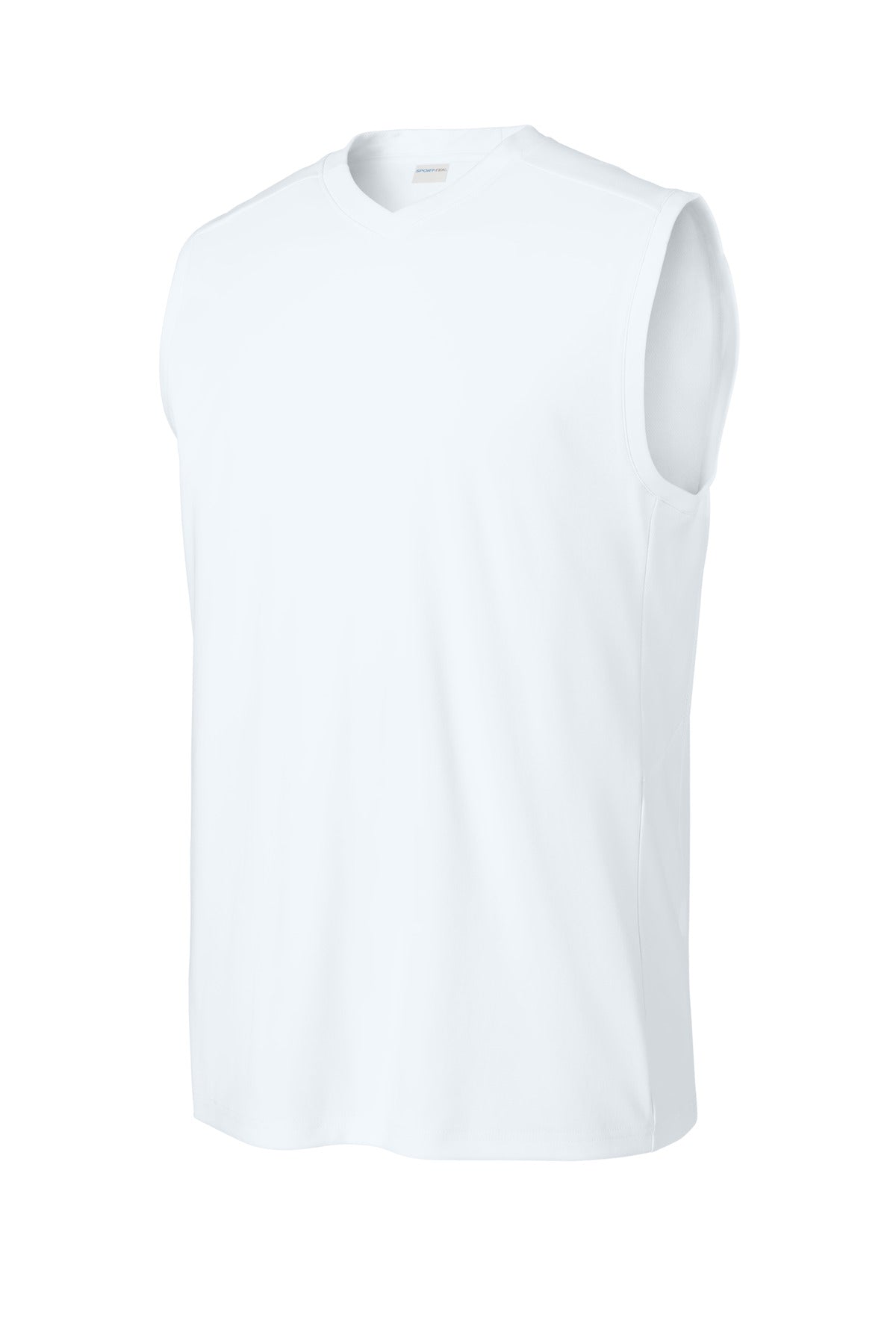 Front View of Wht/Wht Sport-Tek Club Sleeveless V-Neck ST441