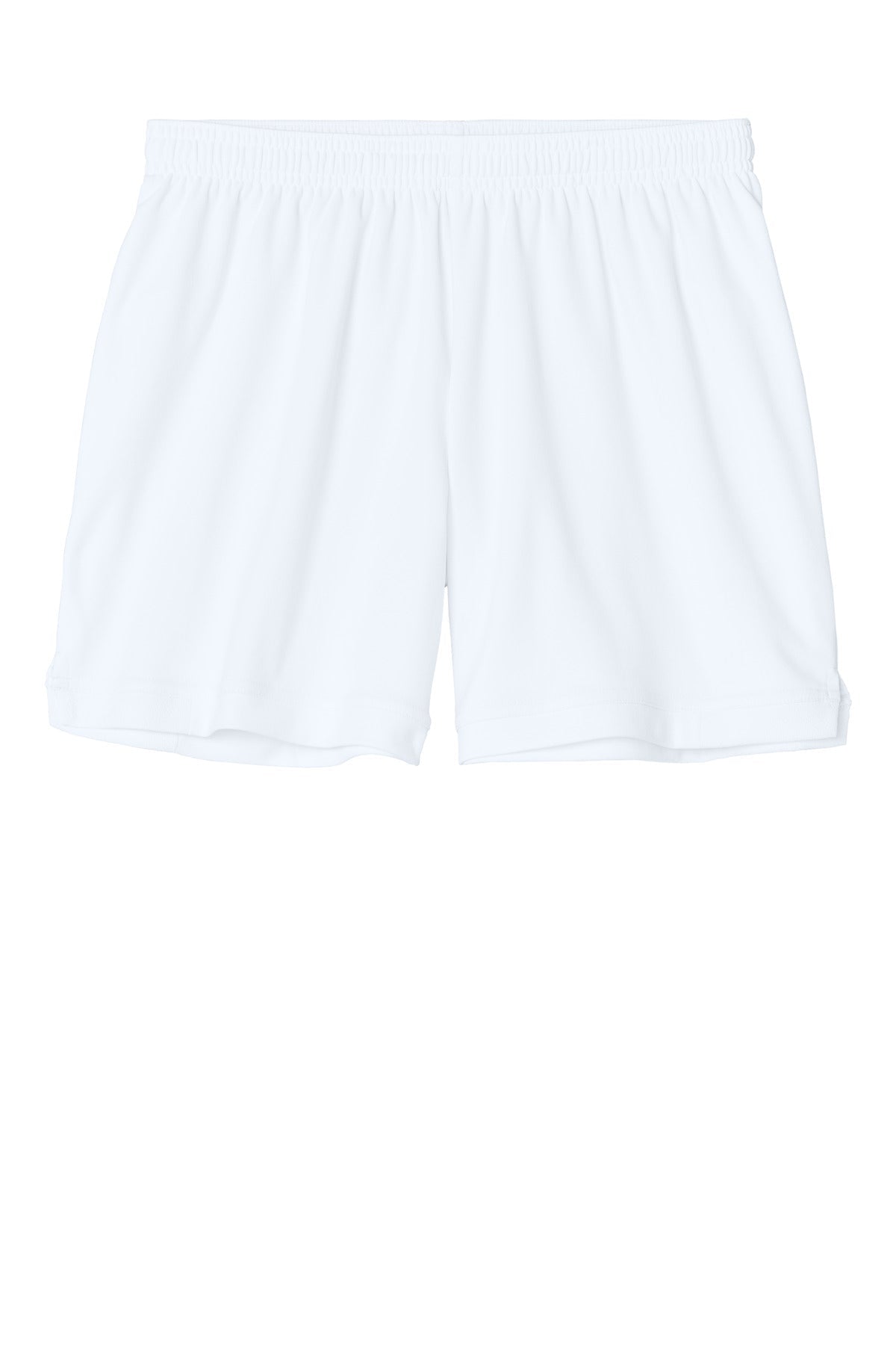 Front View of Wht/Wht Sport-Tek Women's Club 5" Short LST442