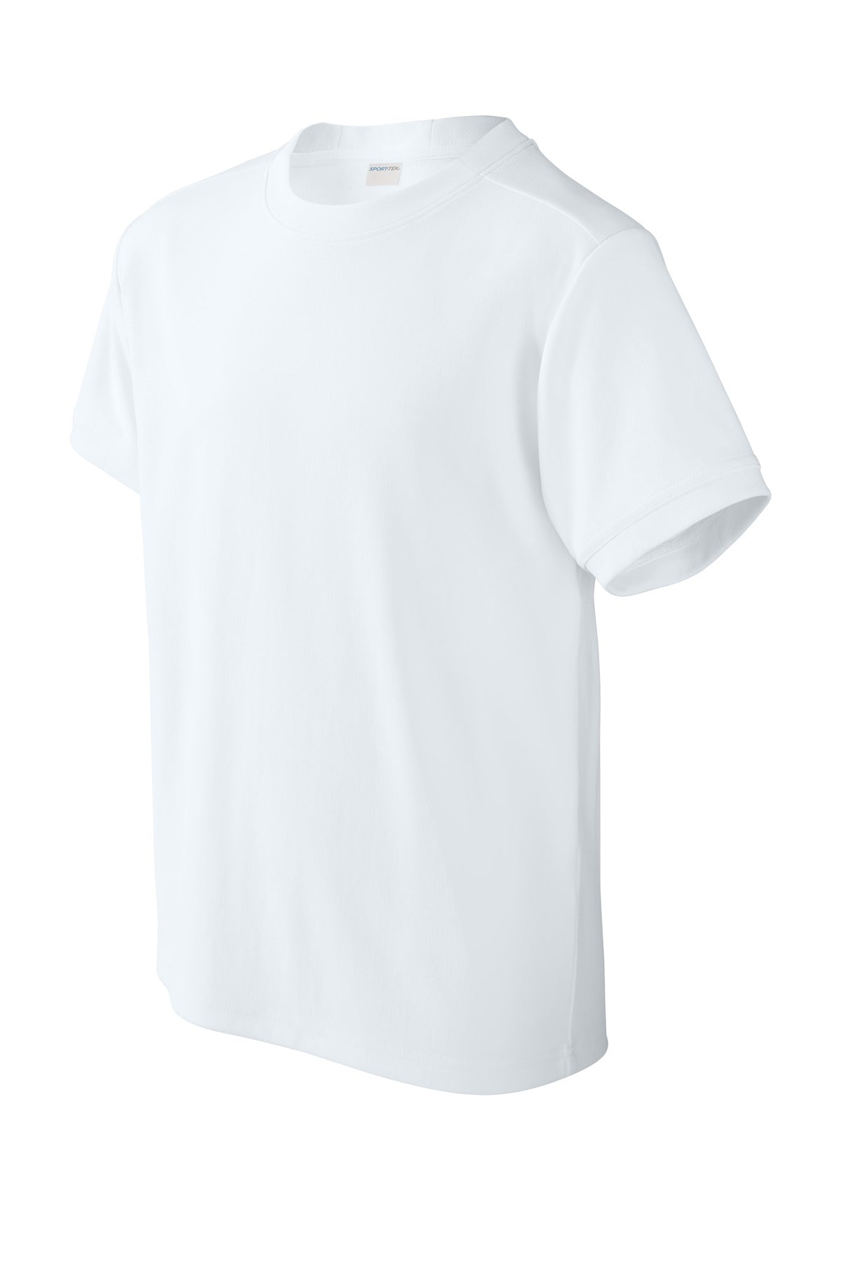 Front View of Wht/Wht Sport-Tek Youth Club Short Sleeve Crew YST440