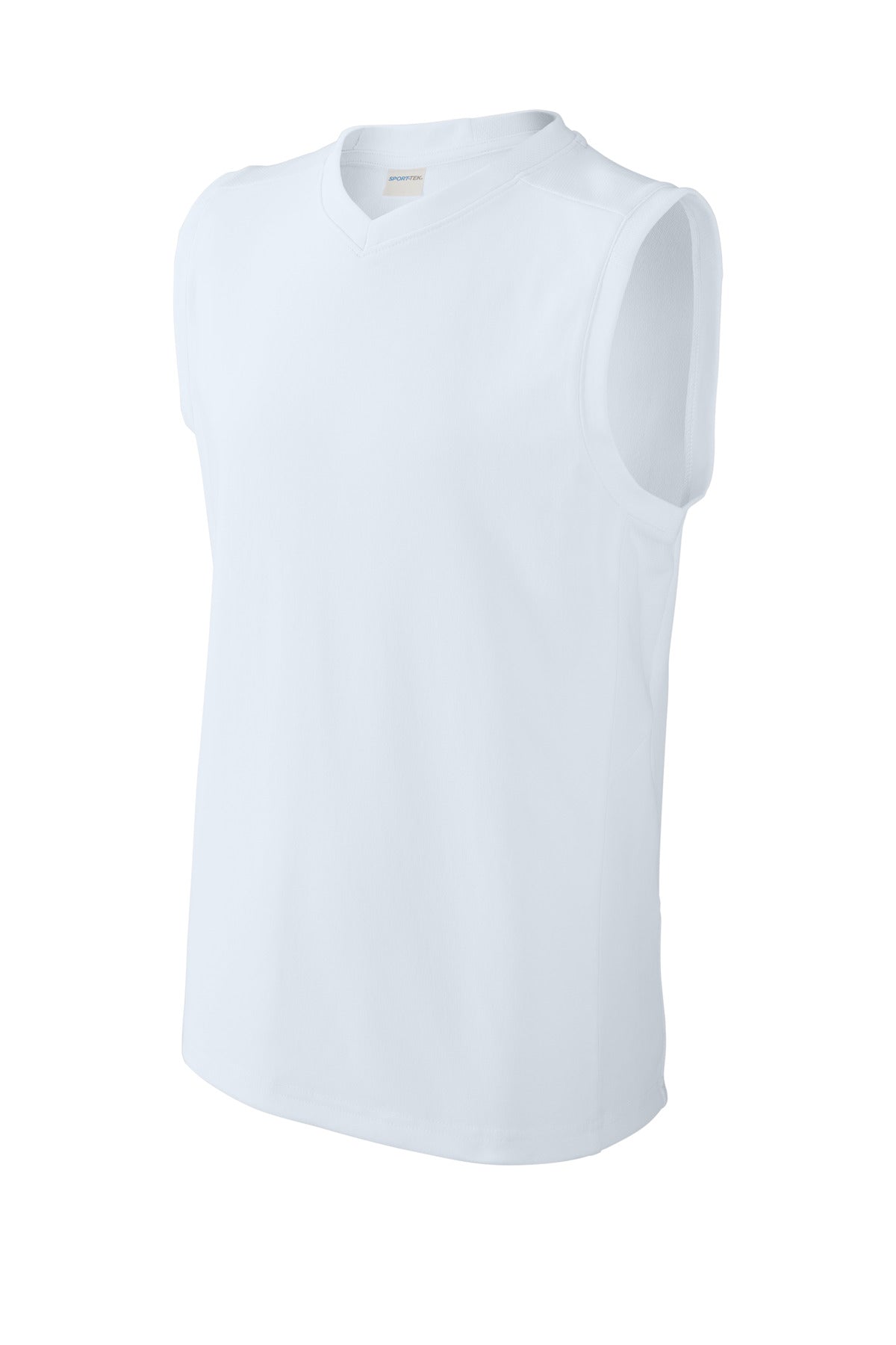 Front View of Wht/Wht Sport-Tek Youth Club Sleeveless V-Neck YST441