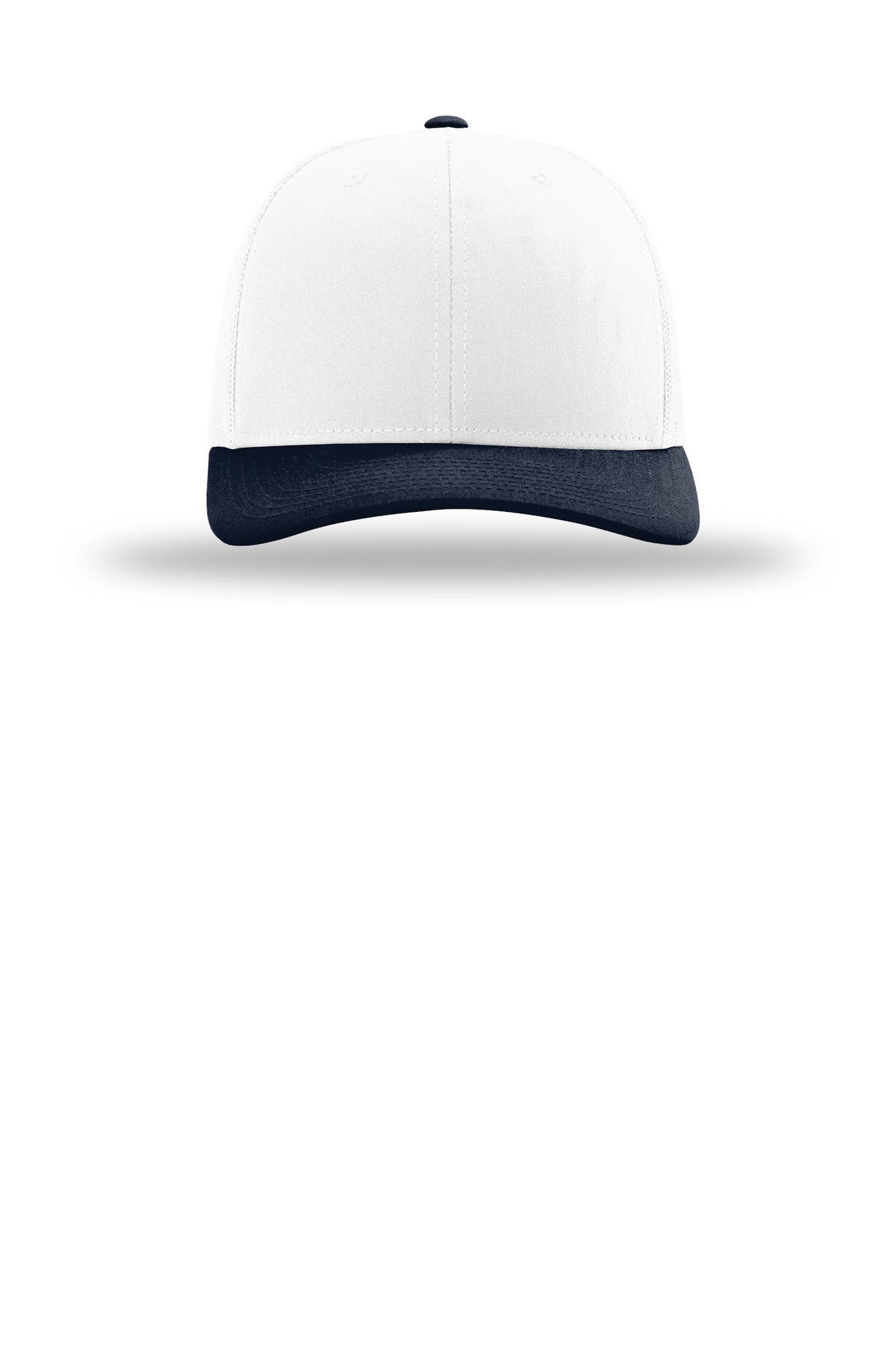 Front View of Wht/Wht/Nv Richardson Trucker Cap 112