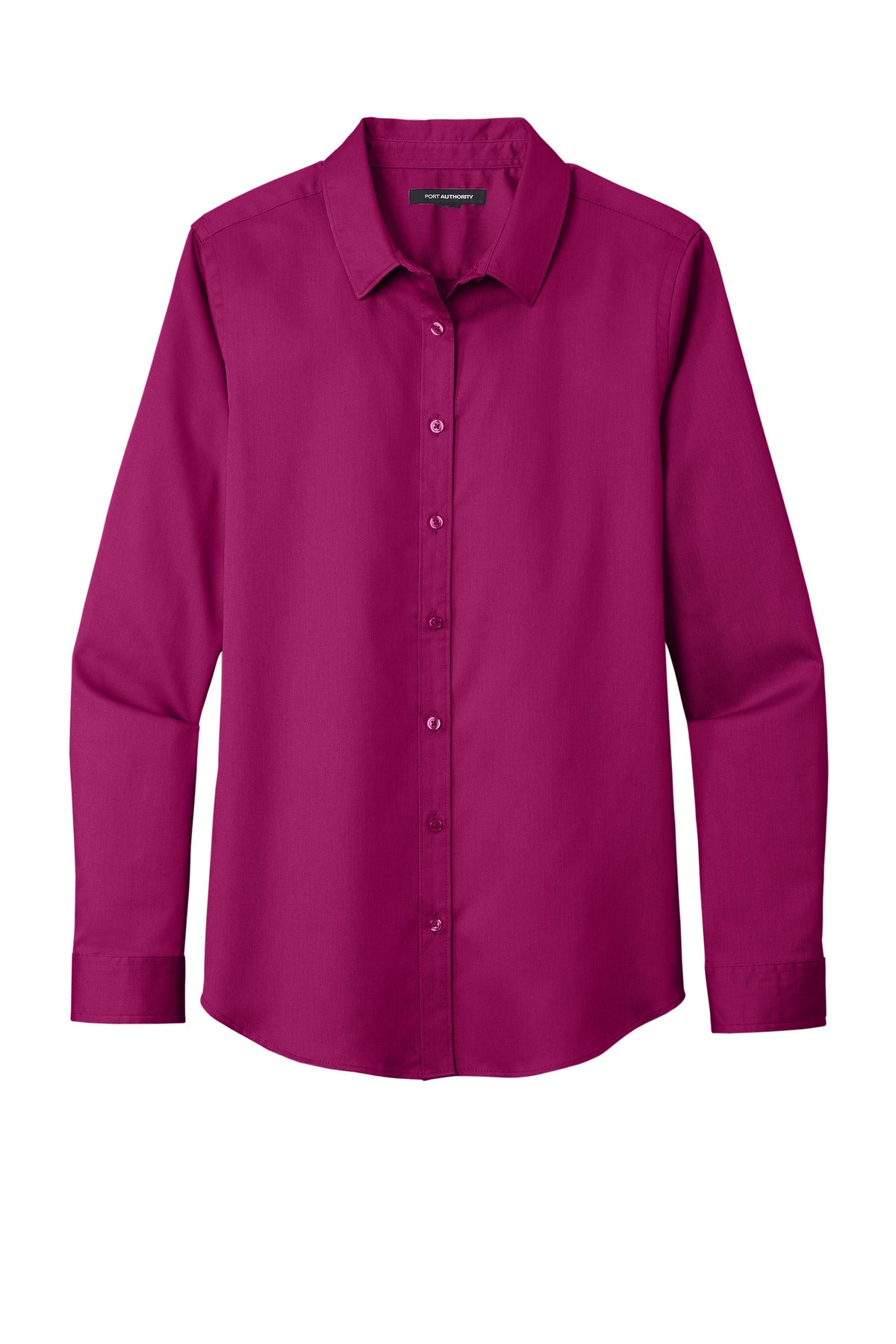 Front View of WildBerry Port Authority Women's Long Sleeve SuperPro React Twill Shirt. LW808