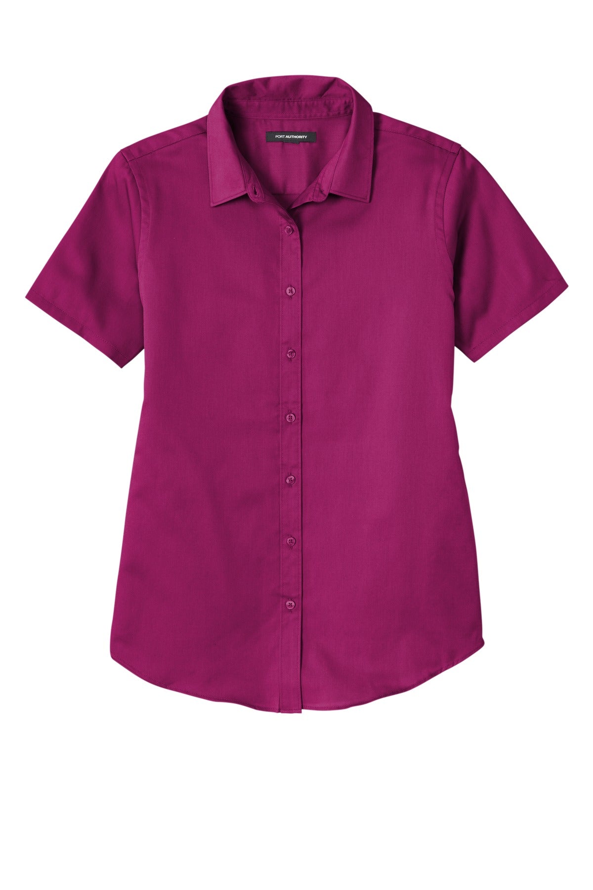 Front View of WildBerry Port Authority Women's Short Sleeve SuperPro React Twill Shirt. LW809