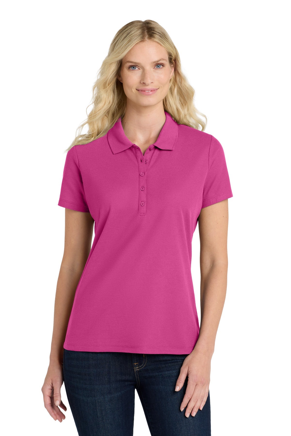 Front View of WildBerry Port Authority Women's SuperPro React Polo. LK810