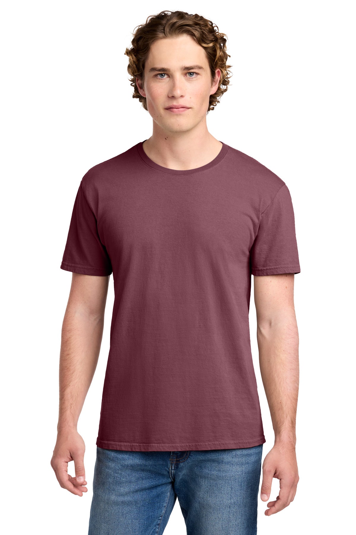 Front View of Wineberry Port & Co Beach Wash Garment-Dyed Tee. PC099