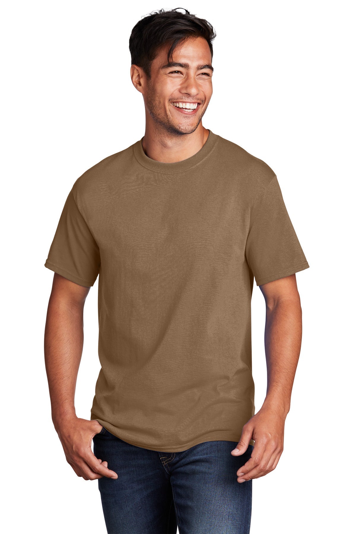 Front View of Woodland Brown Port & Co Core Cotton Tee. PC54