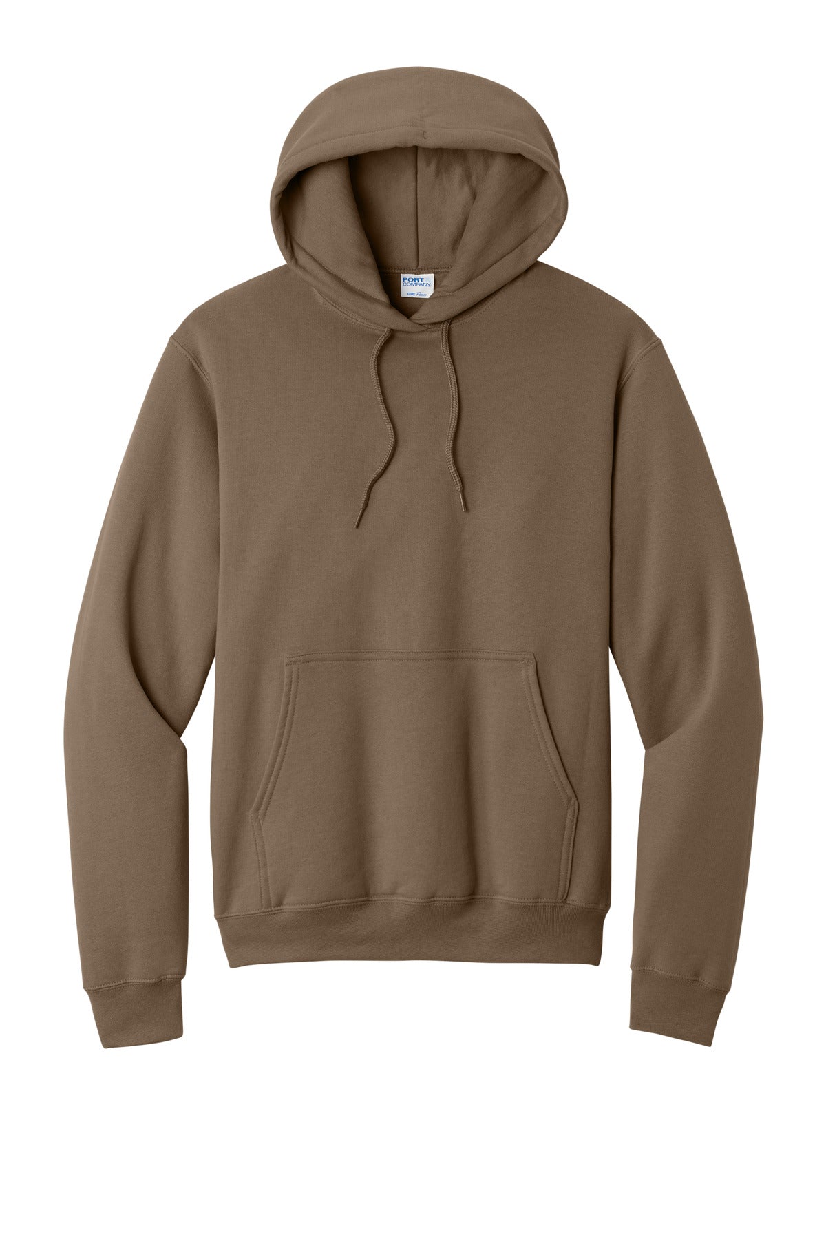 Front View of Woodland Brown Port & Co Core Fleece Pullover Hooded Sweatshirt. PC78H