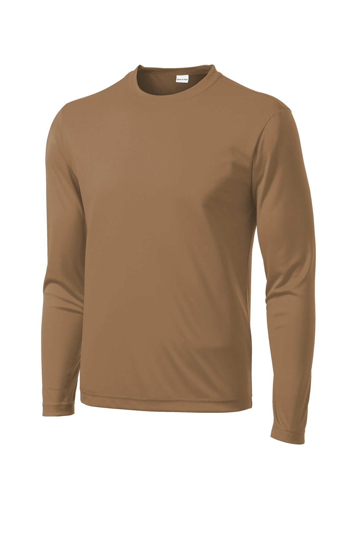 Front View of Woodland Brown Sport-Tek Long Sleeve PosiCharge Competitor Tee. ST350LS