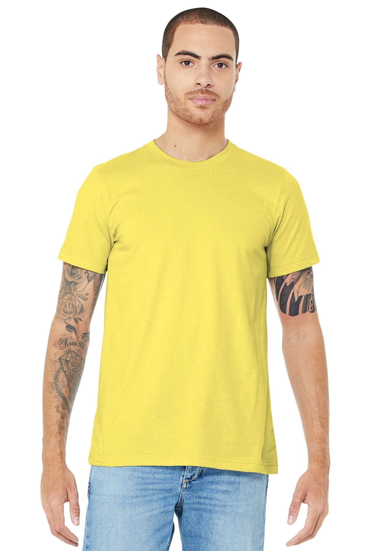 Front View of Yellow BELLA+CANVAS Unisex Jersey Short Sleeve Tee. BC3001