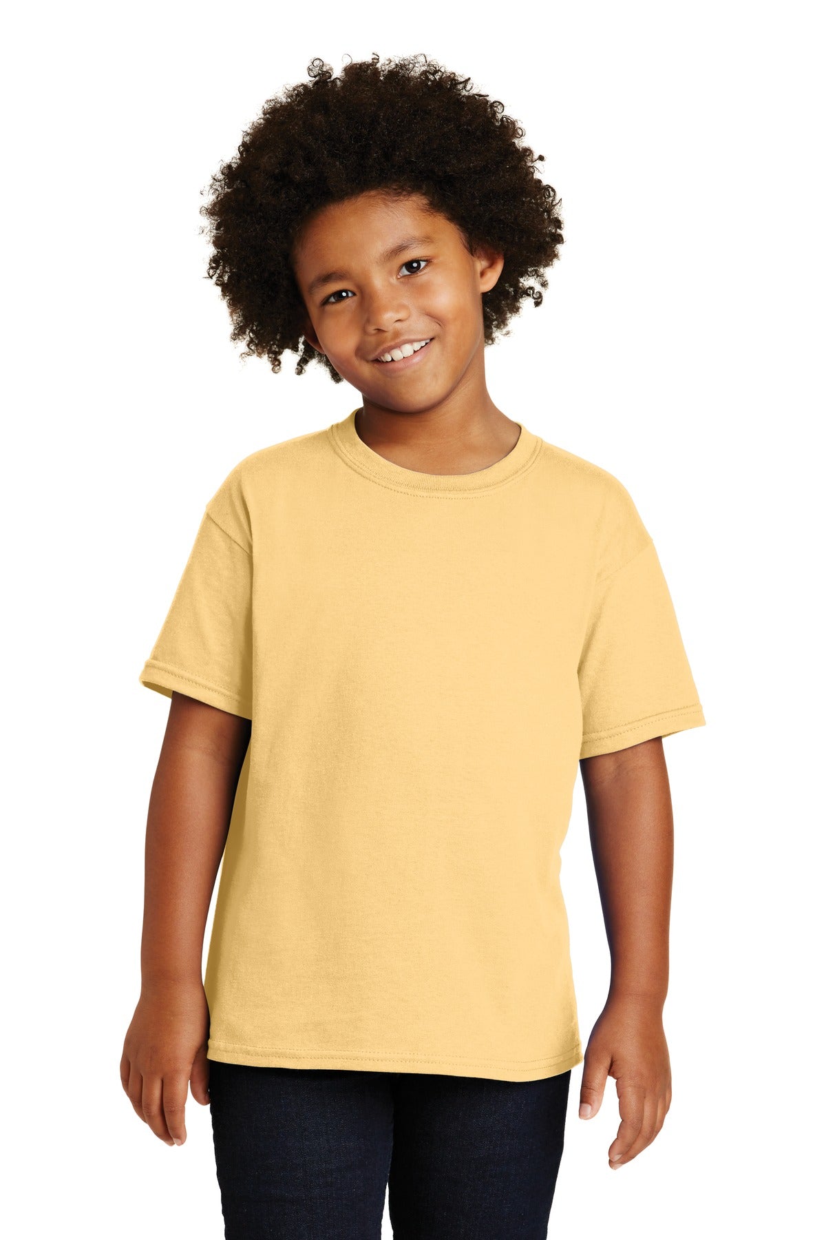Front View of Yellow Haze Gildan - Youth Heavy Cotton 100% Cotton T-Shirt. 5000B