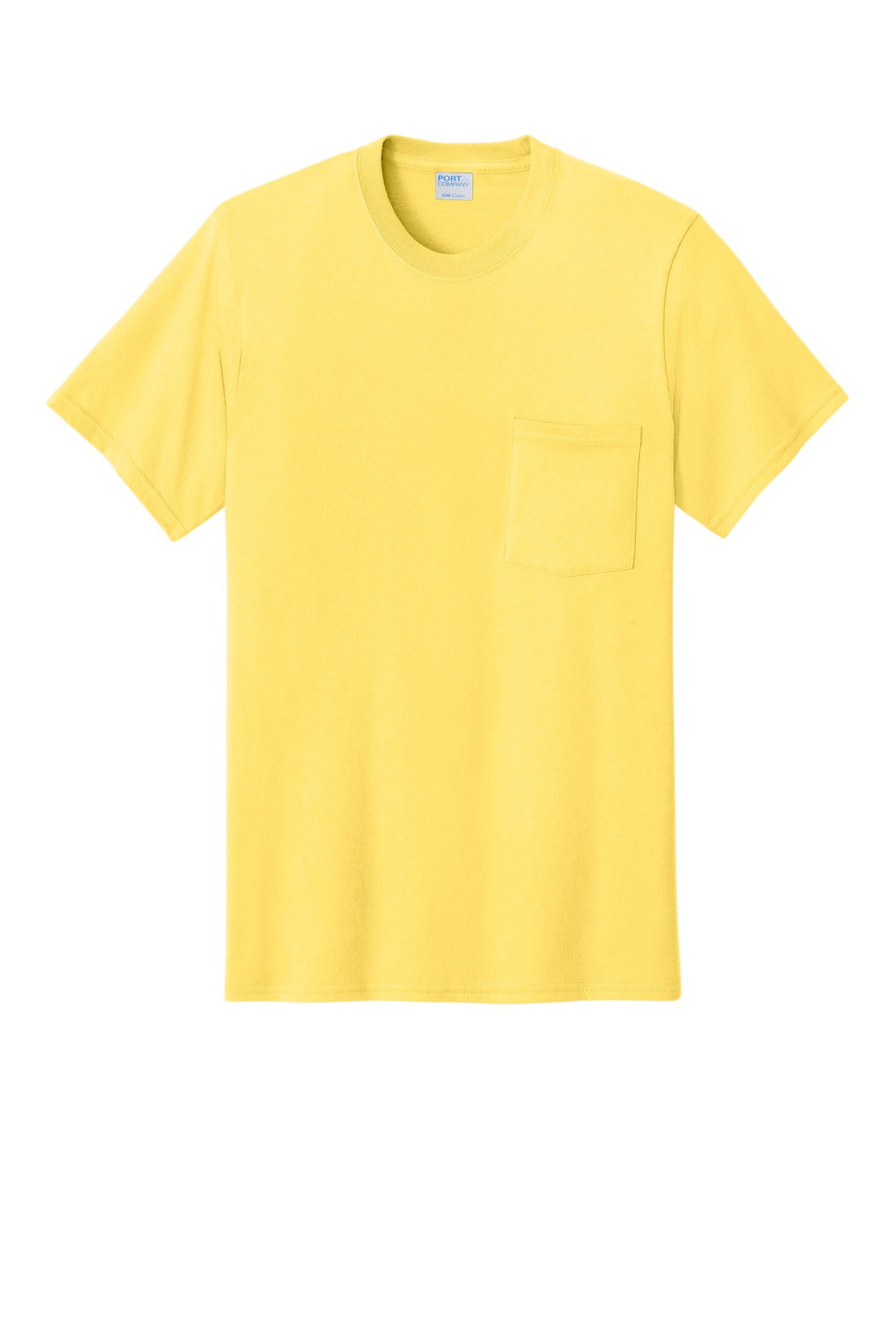 Front View of Yellow Port & Co Core Cotton Pocket Tee. PC54P