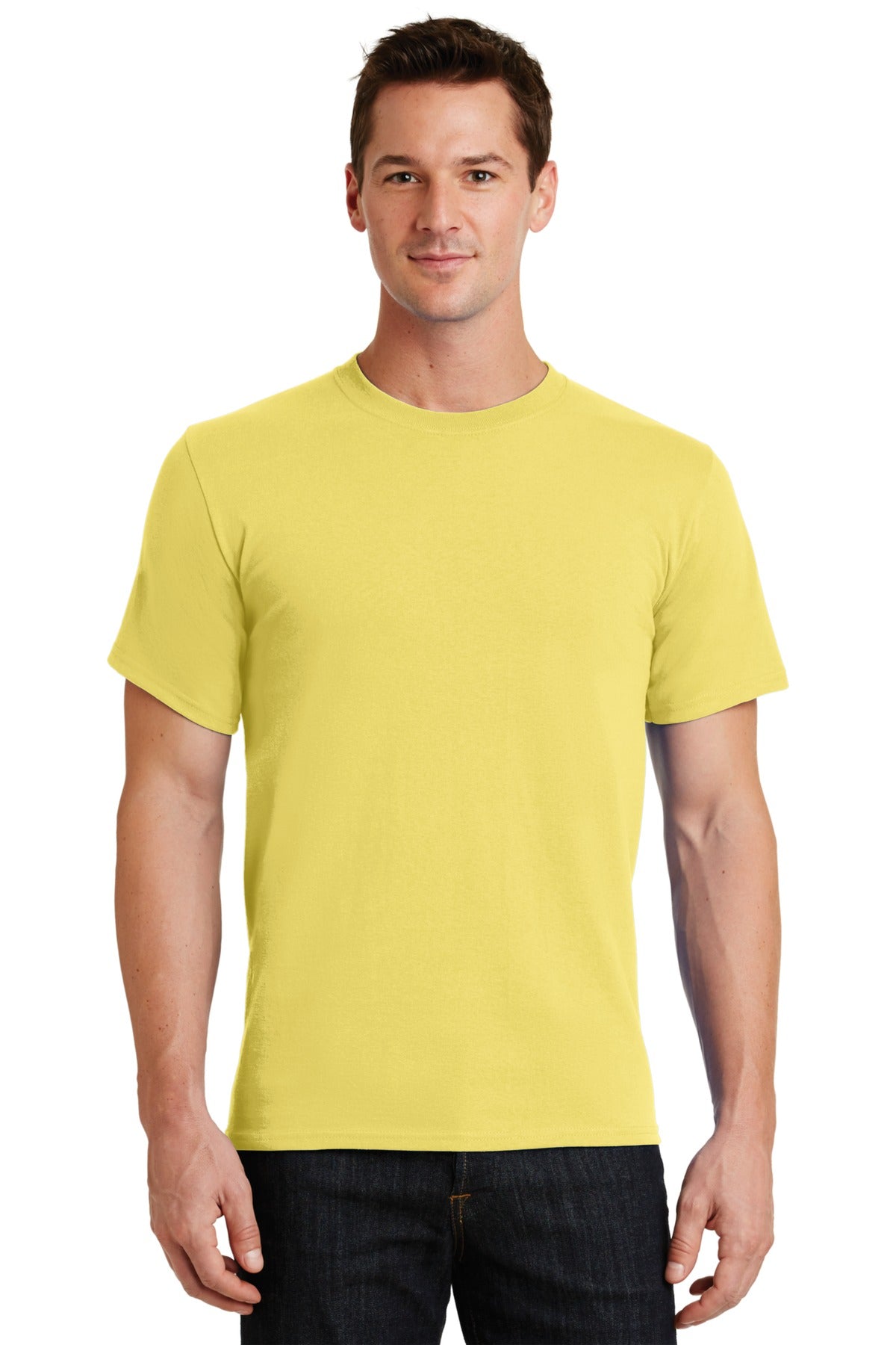 Front View of Yellow Port & Co Essential Tee. PC61