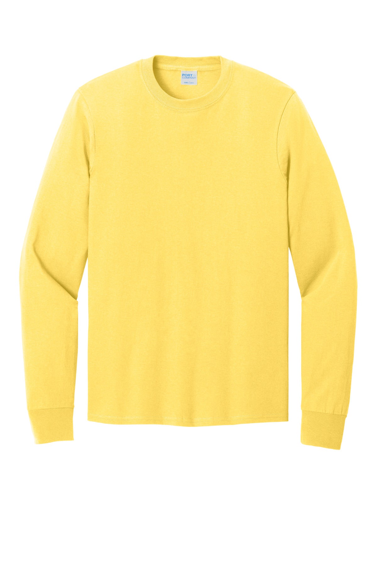 Front View of Yellow Port & Co Long Sleeve Core Cotton Tee. PC54LS