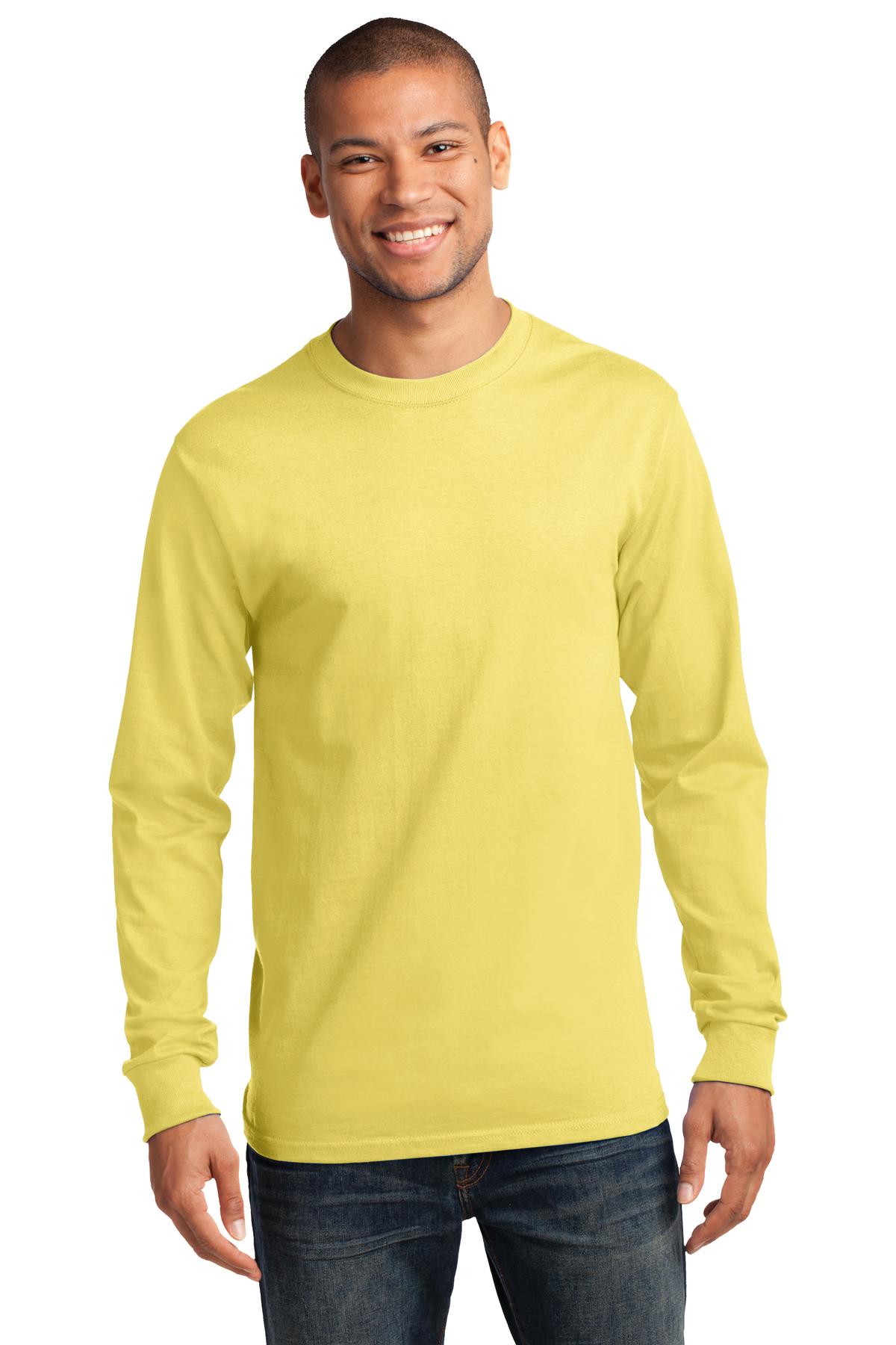 Front View of Yellow Port & Co Long Sleeve Essential Tee. PC61LS