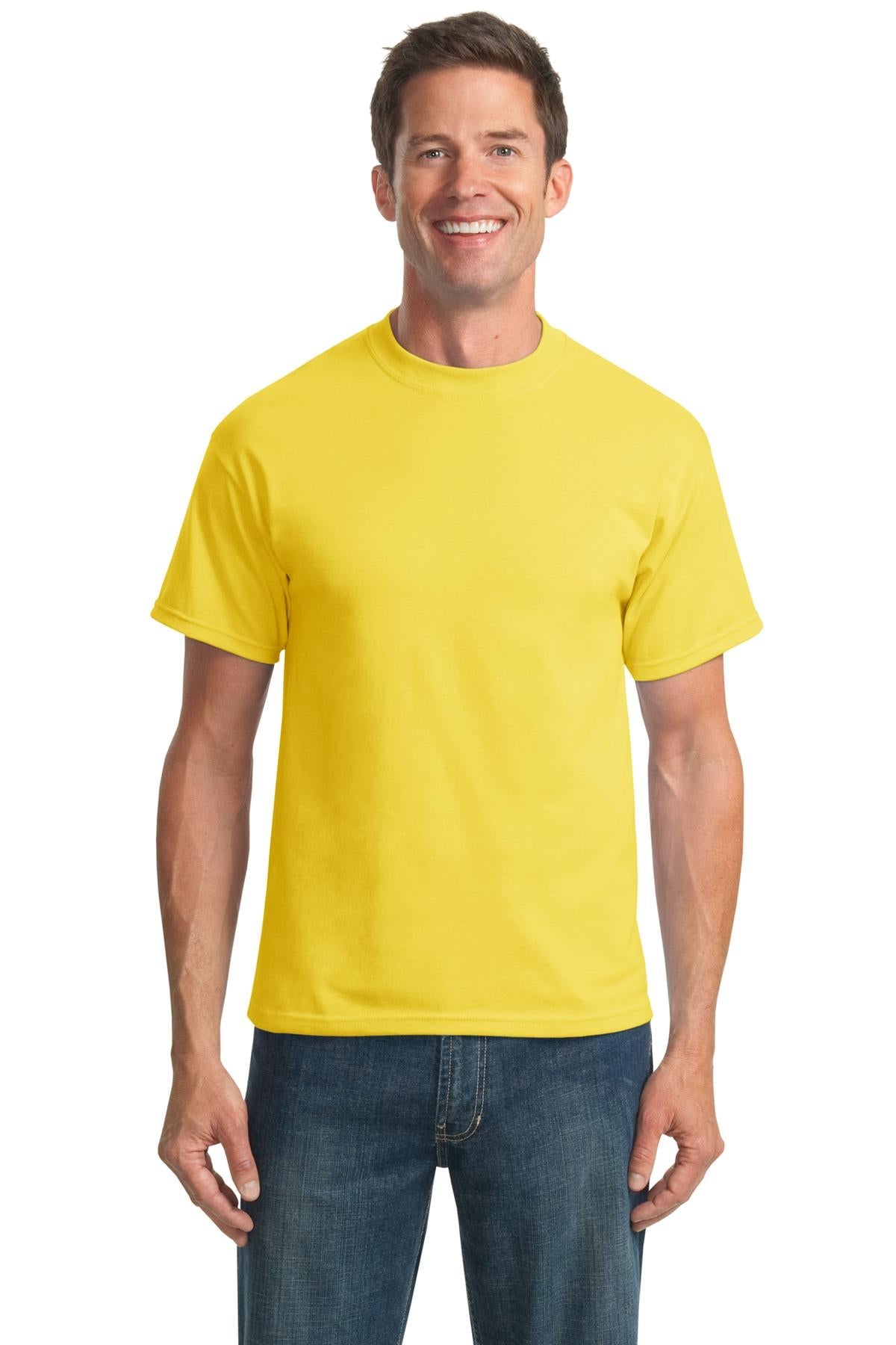 Front View of Yellow Port & Co Tall Core Blend Tee. PC55T