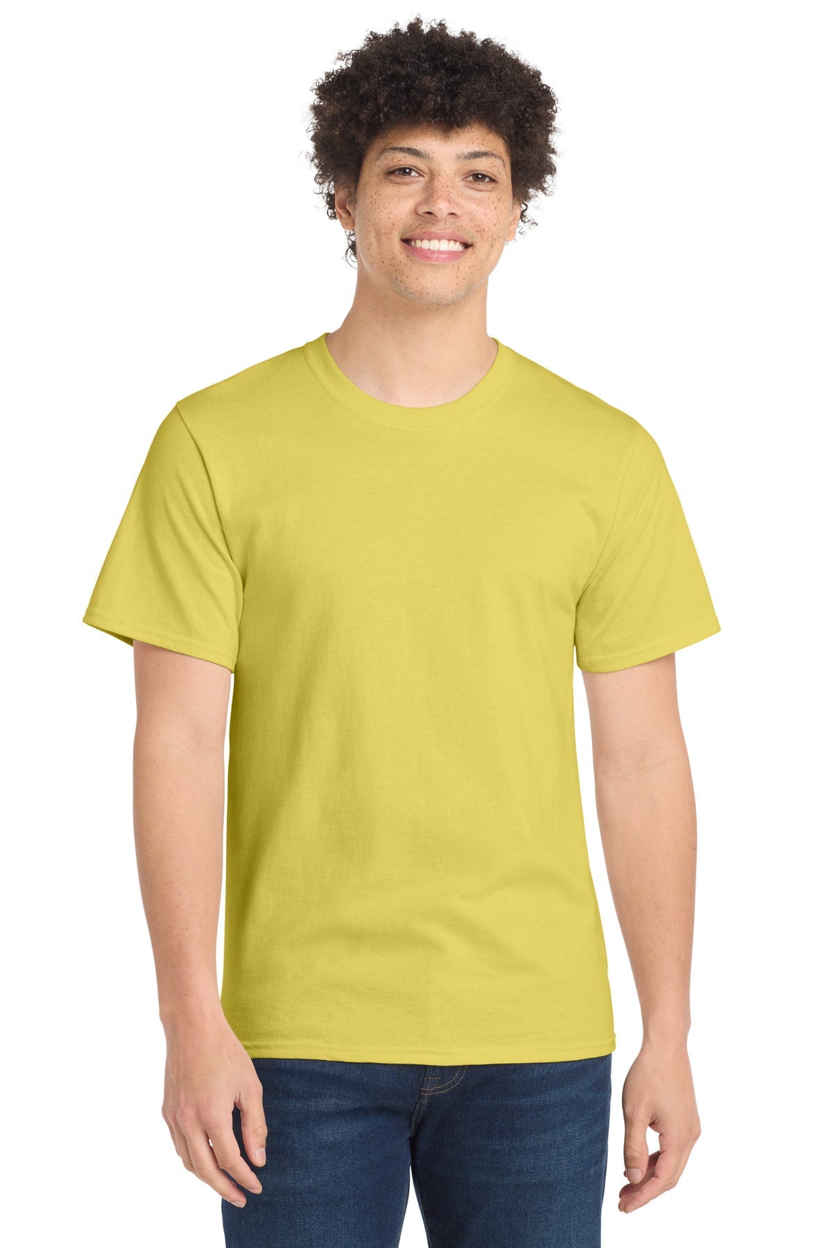 Front View of Yellow Port & Co Tall Essential Tee. PC61T