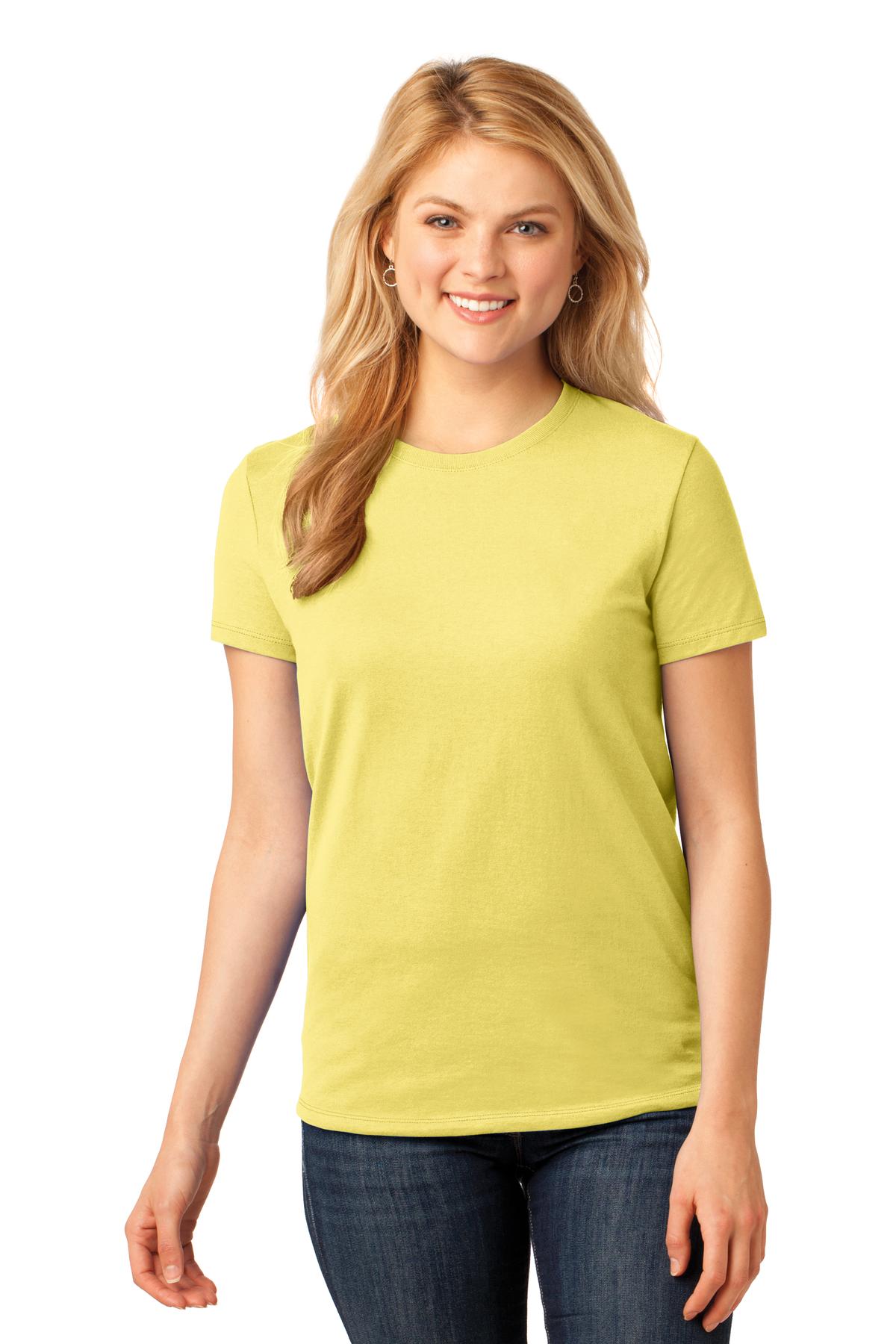 Front View of Yellow Port & Co Women's Core Cotton Tee. LPC54