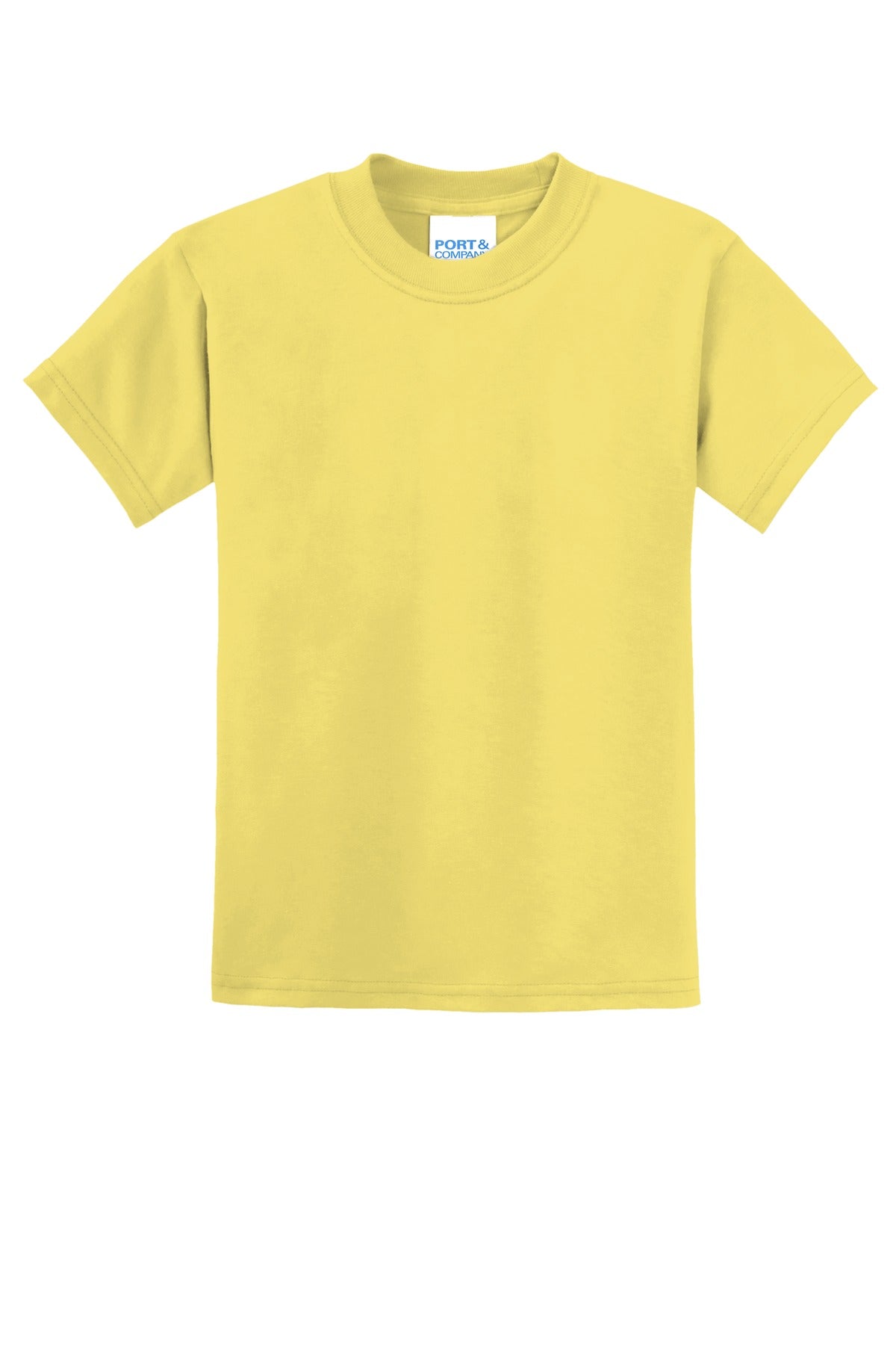 Front View of Yellow Port & Co Youth Core Blend Tee. PC55Y