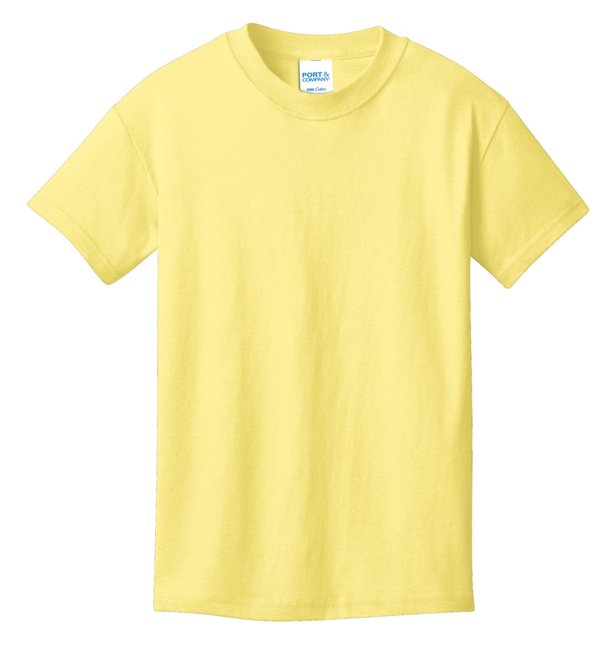 Front View of Yellow Port & Co Youth Core Cotton Tee. PC54Y