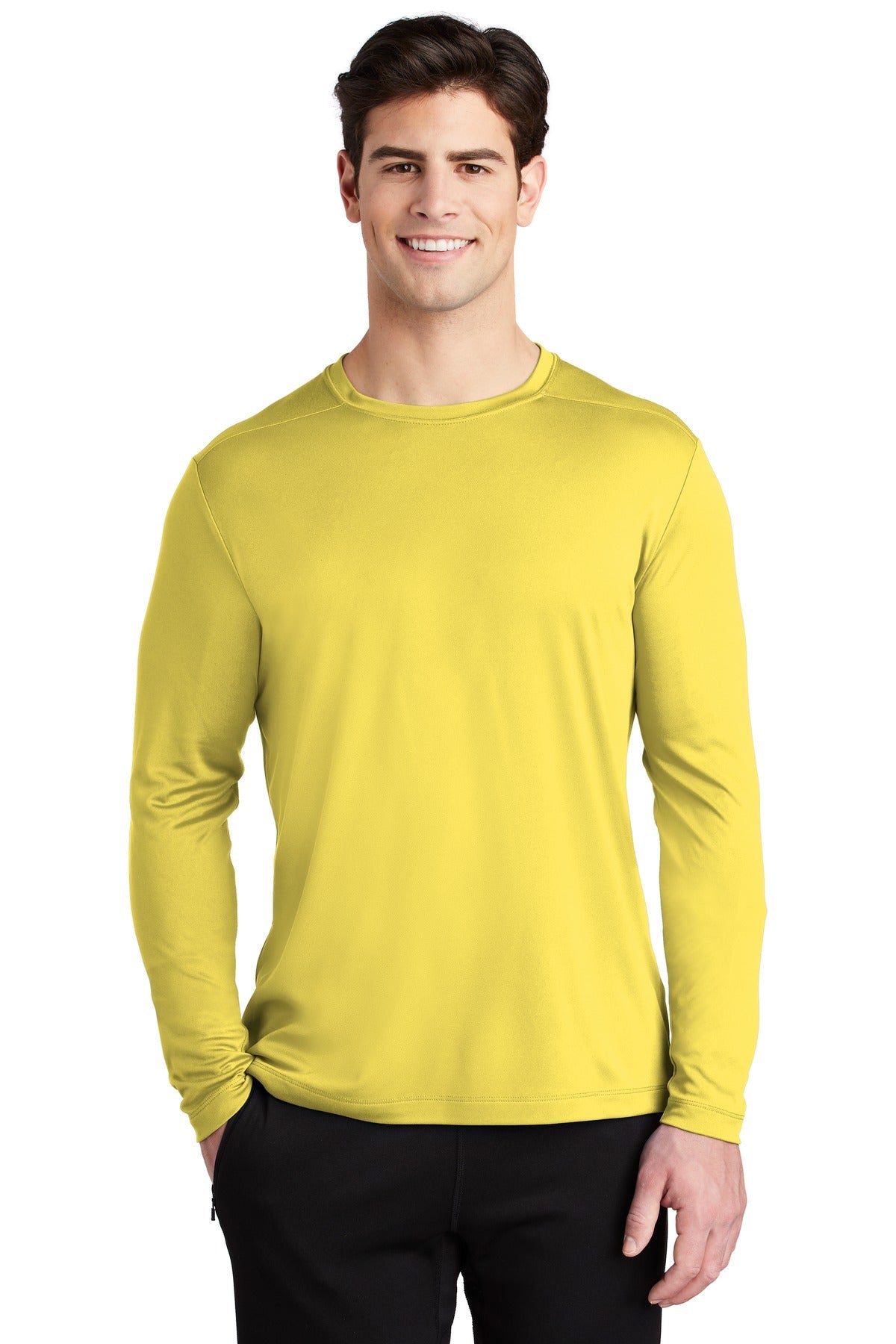 Front View of Yellow Sport-Tek Posi-UV Pro Long Sleeve Tee. ST420LS