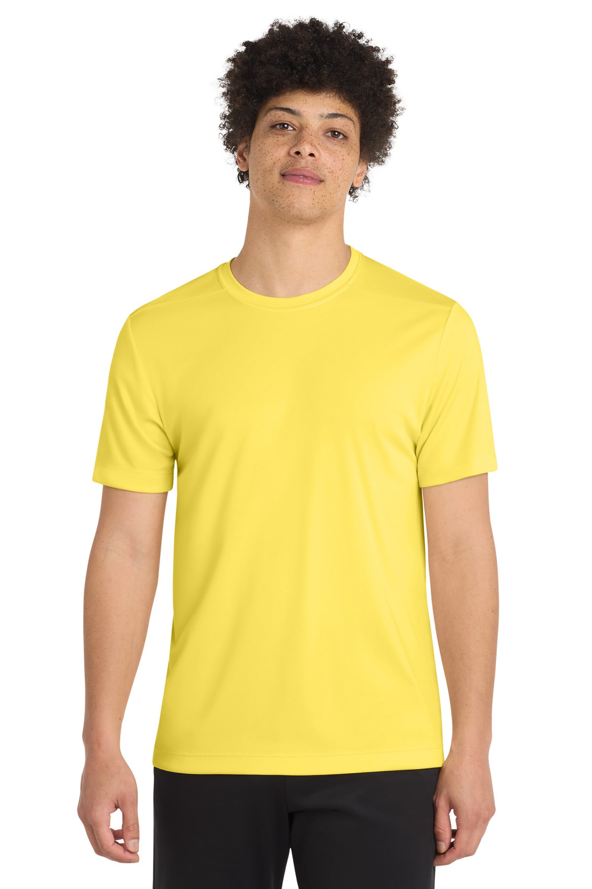 Front View of Yellow Sport-Tek Posi-UV Pro Tee. ST420
