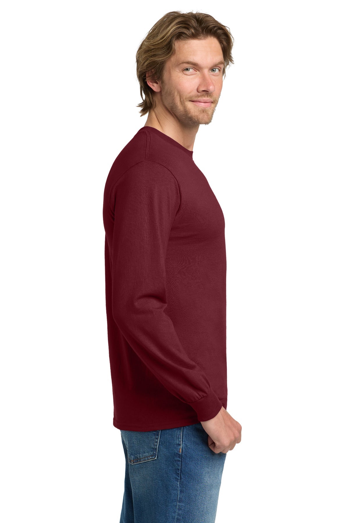 Garnet Gildan - Heavy Cotton 100% Cotton Long Sleeve T-Shirt. 5400
