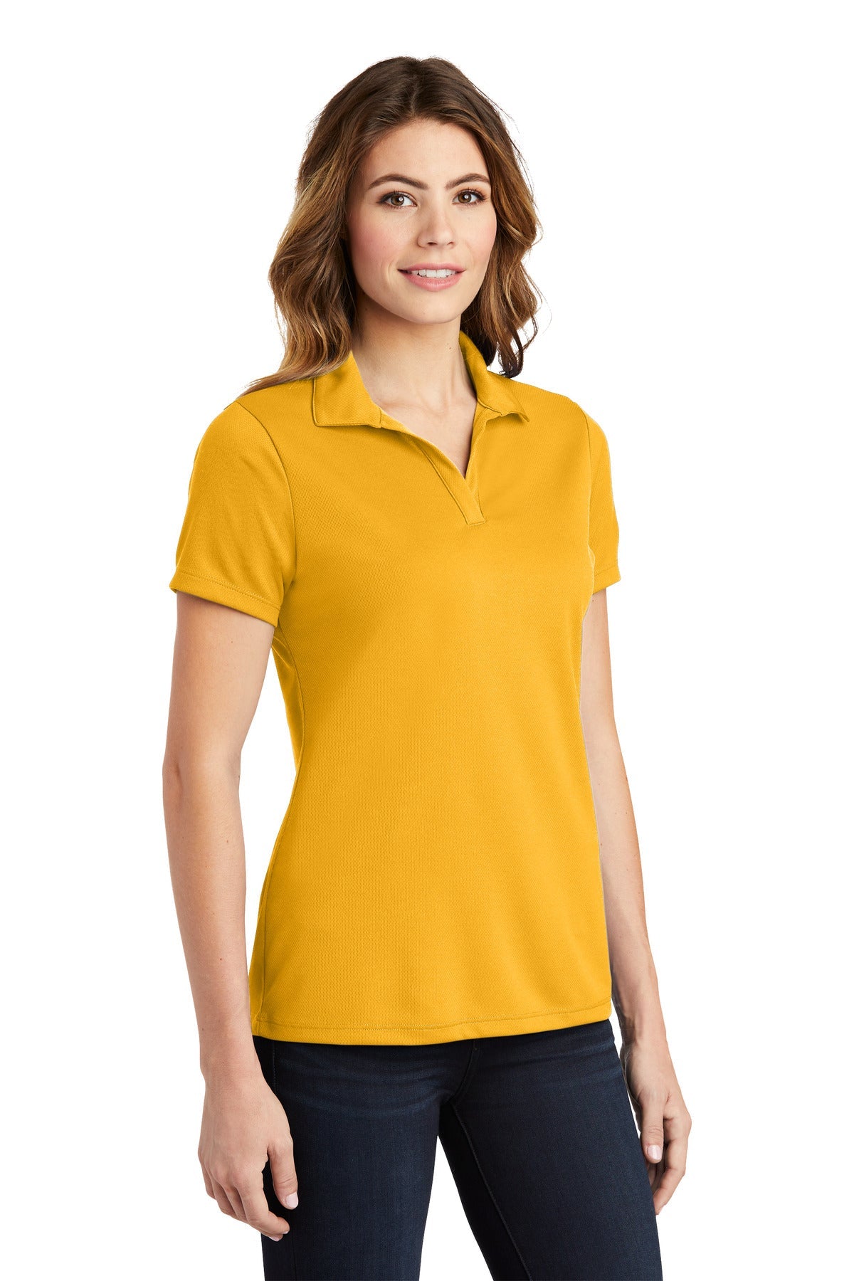Gold Sport-Tek Women's PosiCharge RacerMesh Polo. LST640