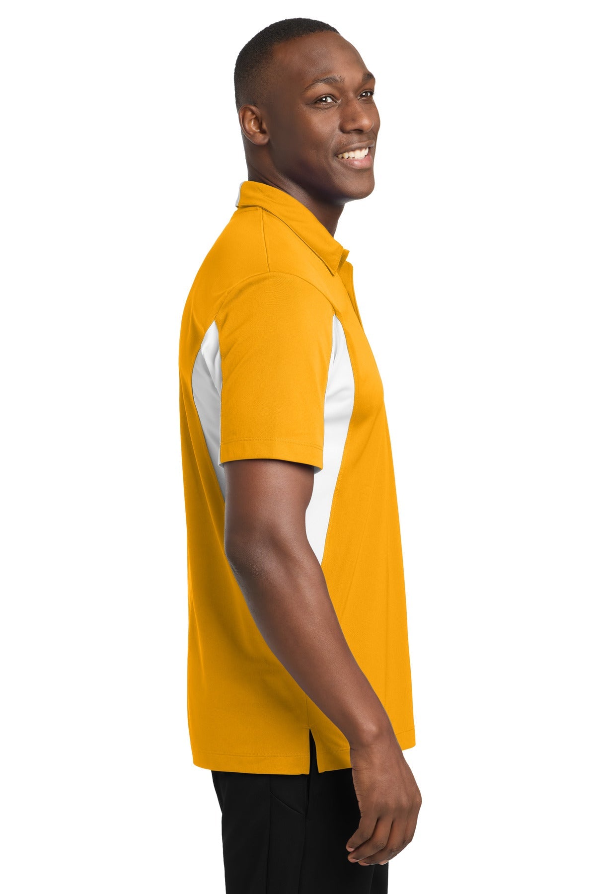 Gold/White Sport-Tek Side Blocked Micropique Sport-Wick Polo. ST655