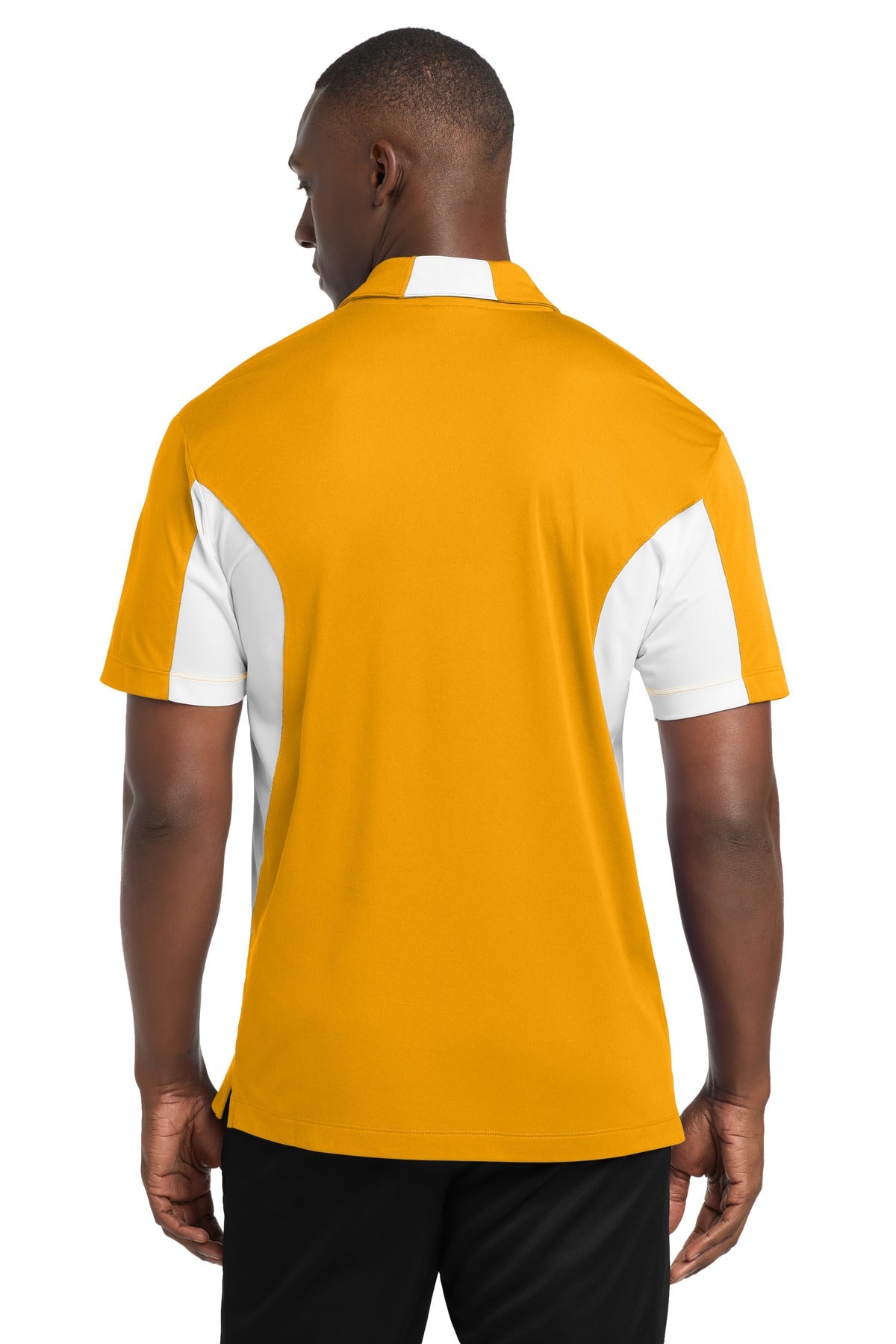 Gold/White Sport-Tek Side Blocked Micropique Sport-Wick Polo. ST655