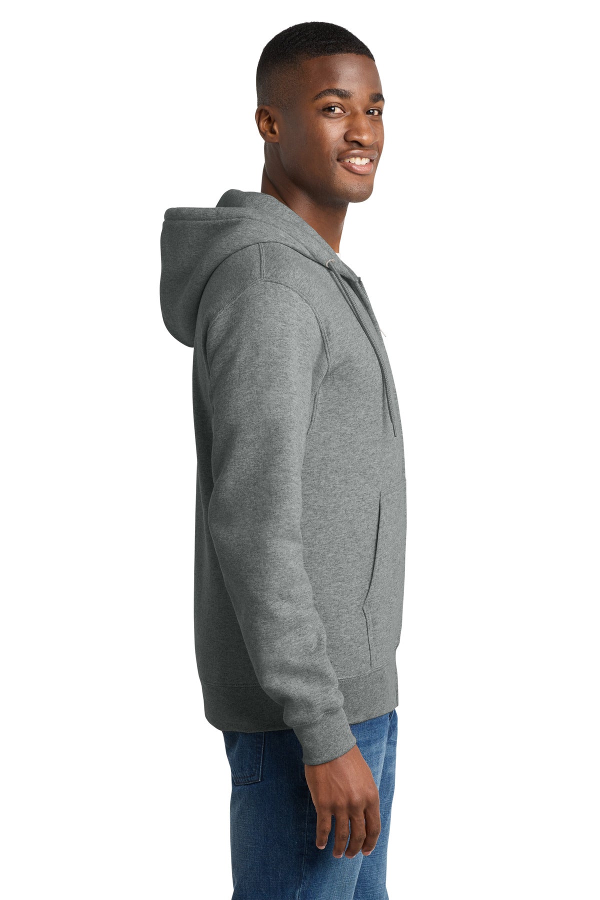 GphHeather Port & Co Core Fleece Full-Zip Hooded Sweatshirt. PC78ZH