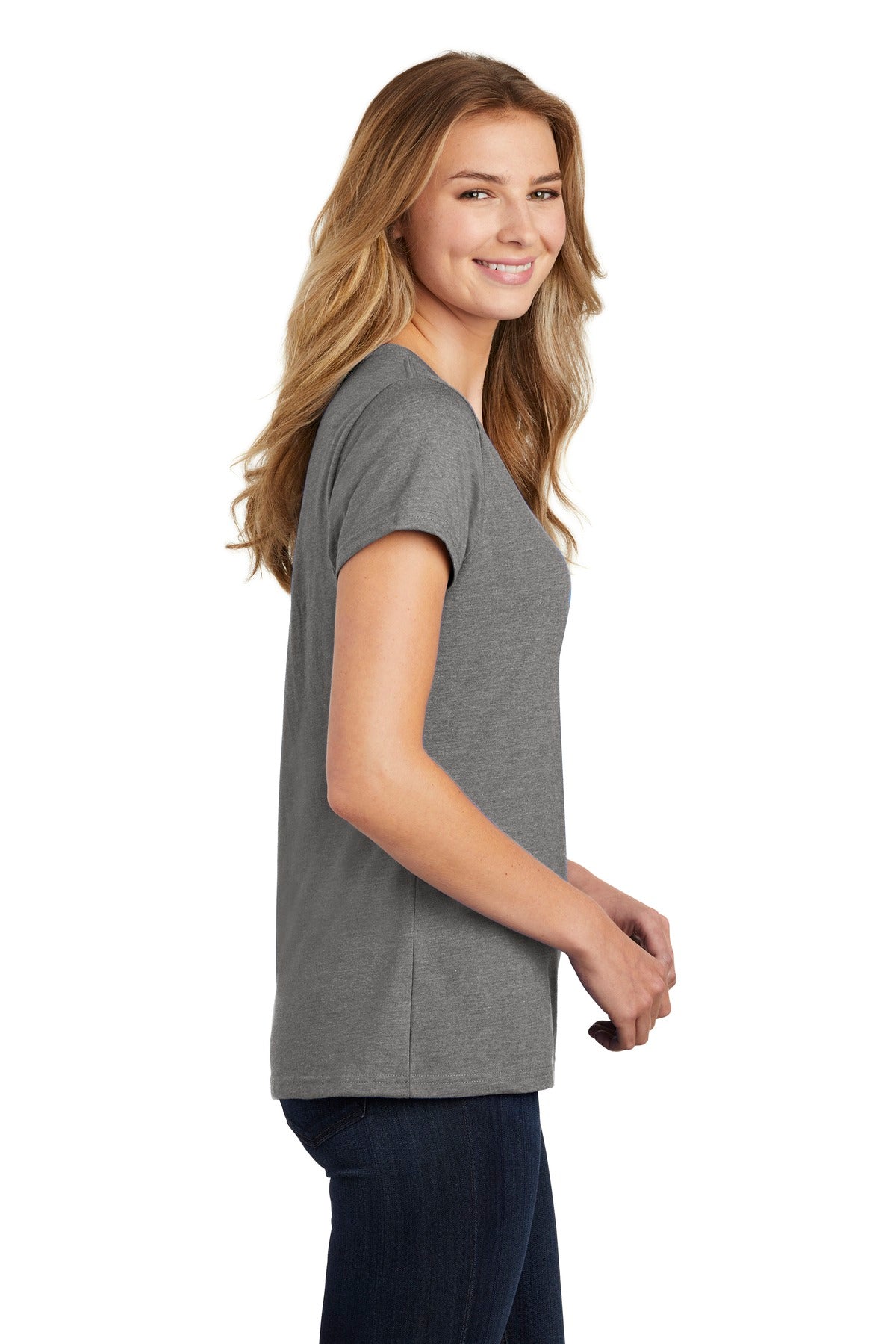 Graphite Hthr Port & Co Women's Fan Favorite Blend V-Neck Tee. LPC455V