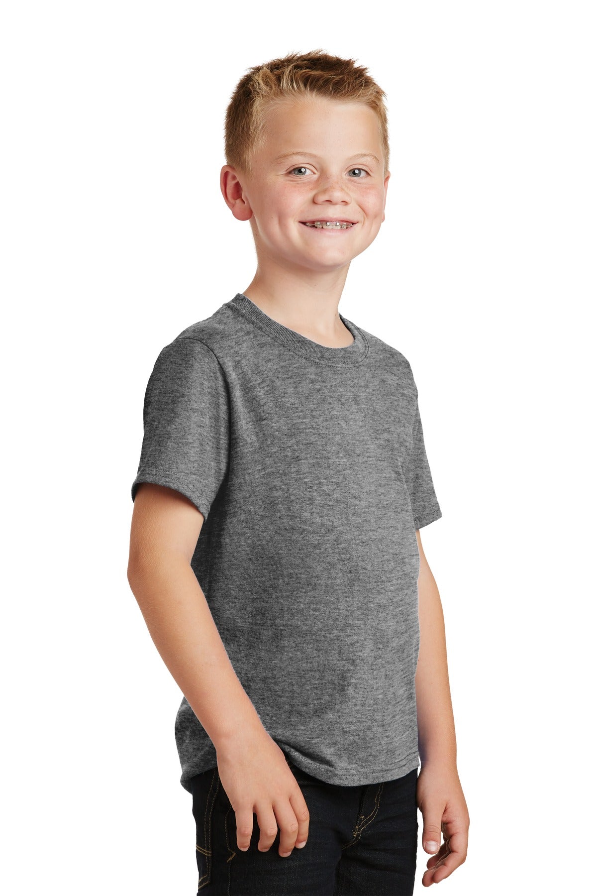 Graphite Hthr Port & Co Youth Core Cotton Tee. PC54Y