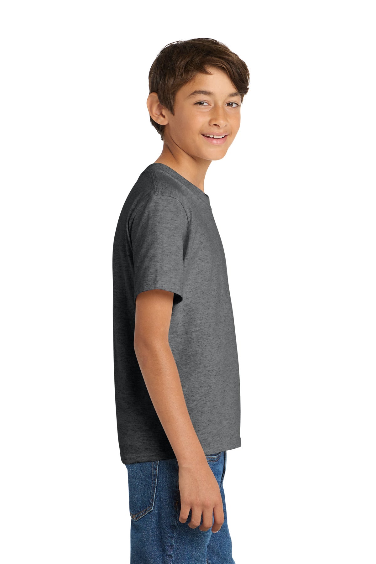 Graphite Hthr Port & Co Youth Core Cotton Tee. PC54Y