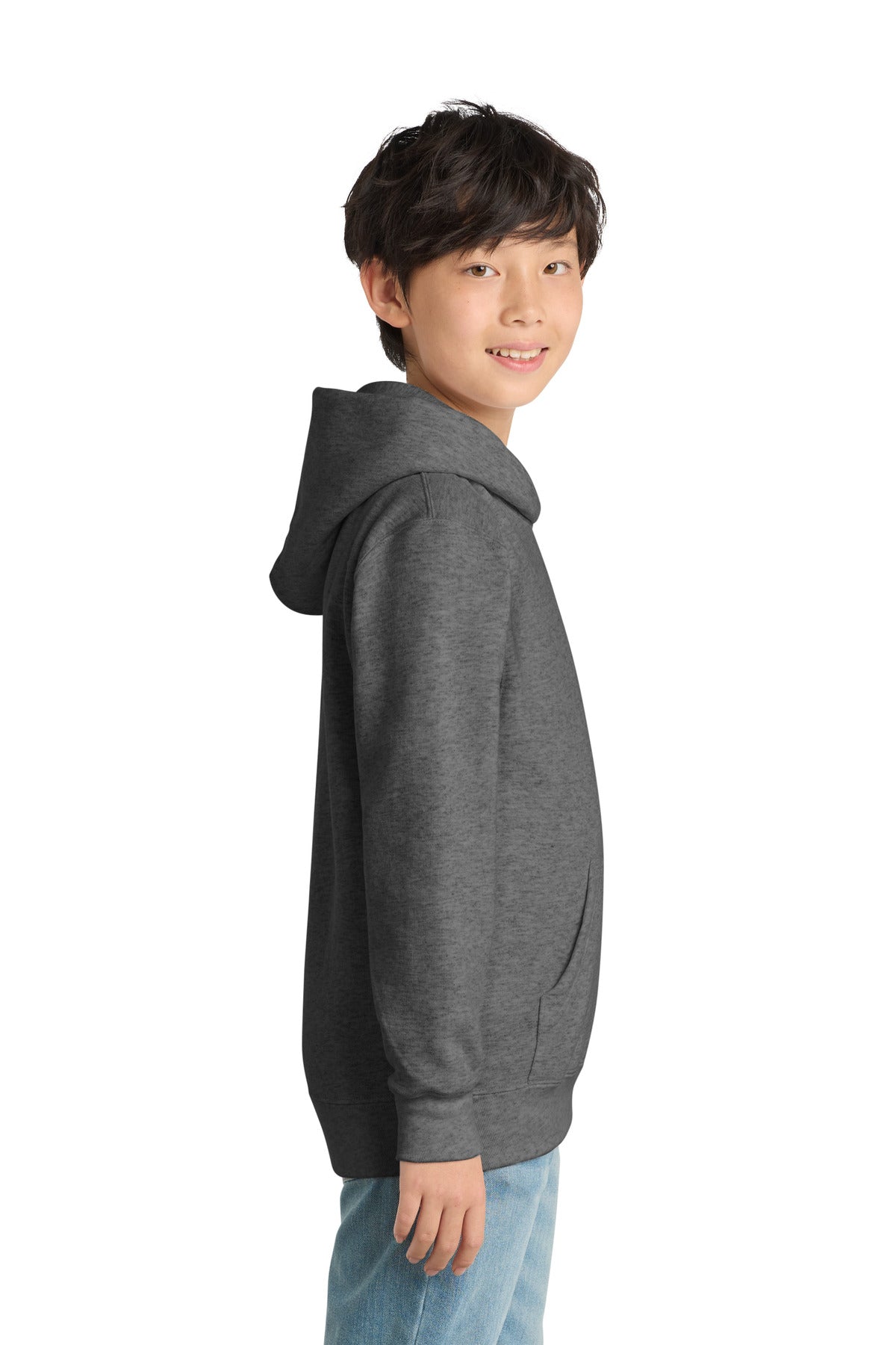 Graphite Hthr Port & Co Youth Core Fleece Pullover Hooded Sweatshirt. PC90YH