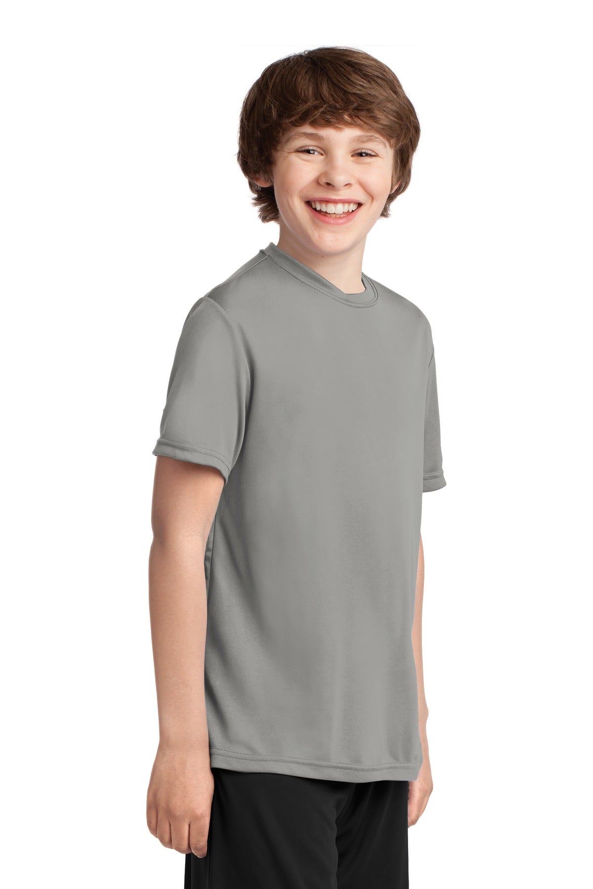 Grey Concrete Port & Co Youth Performance Tee. PC380Y