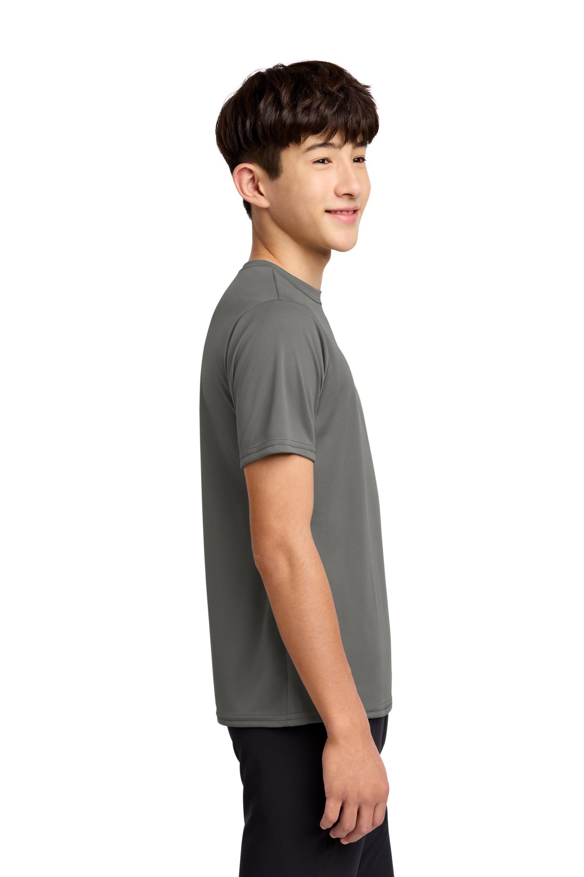 Grey Concrete Port & Co Youth Performance Tee. PC380Y