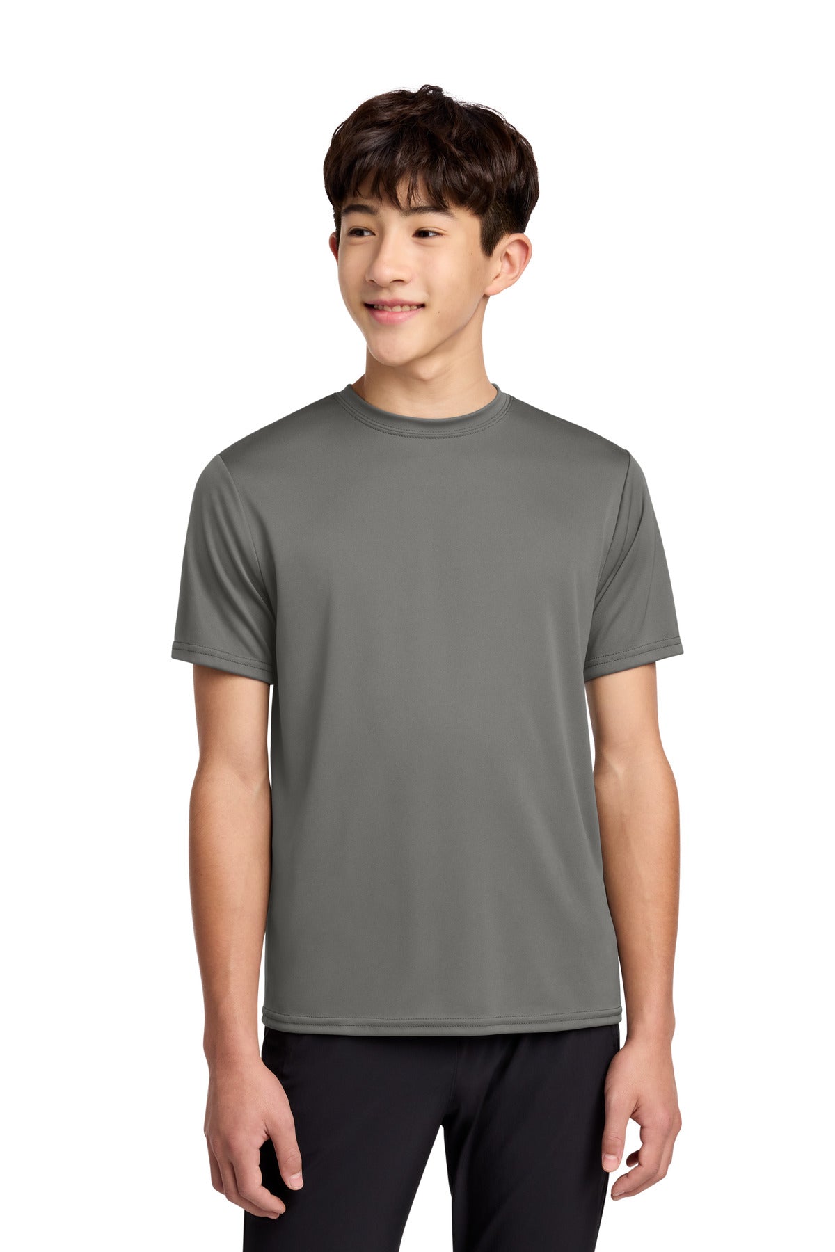 Grey Concrete Port & Co Youth Performance Tee. PC380Y