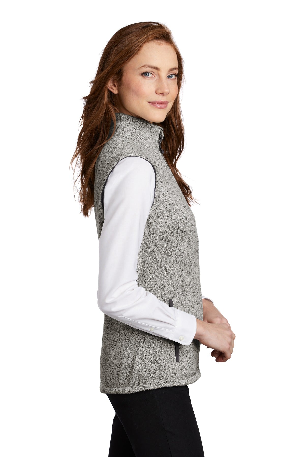 Grey Heather Port Authority Women's Sweater Fleece Vest L236