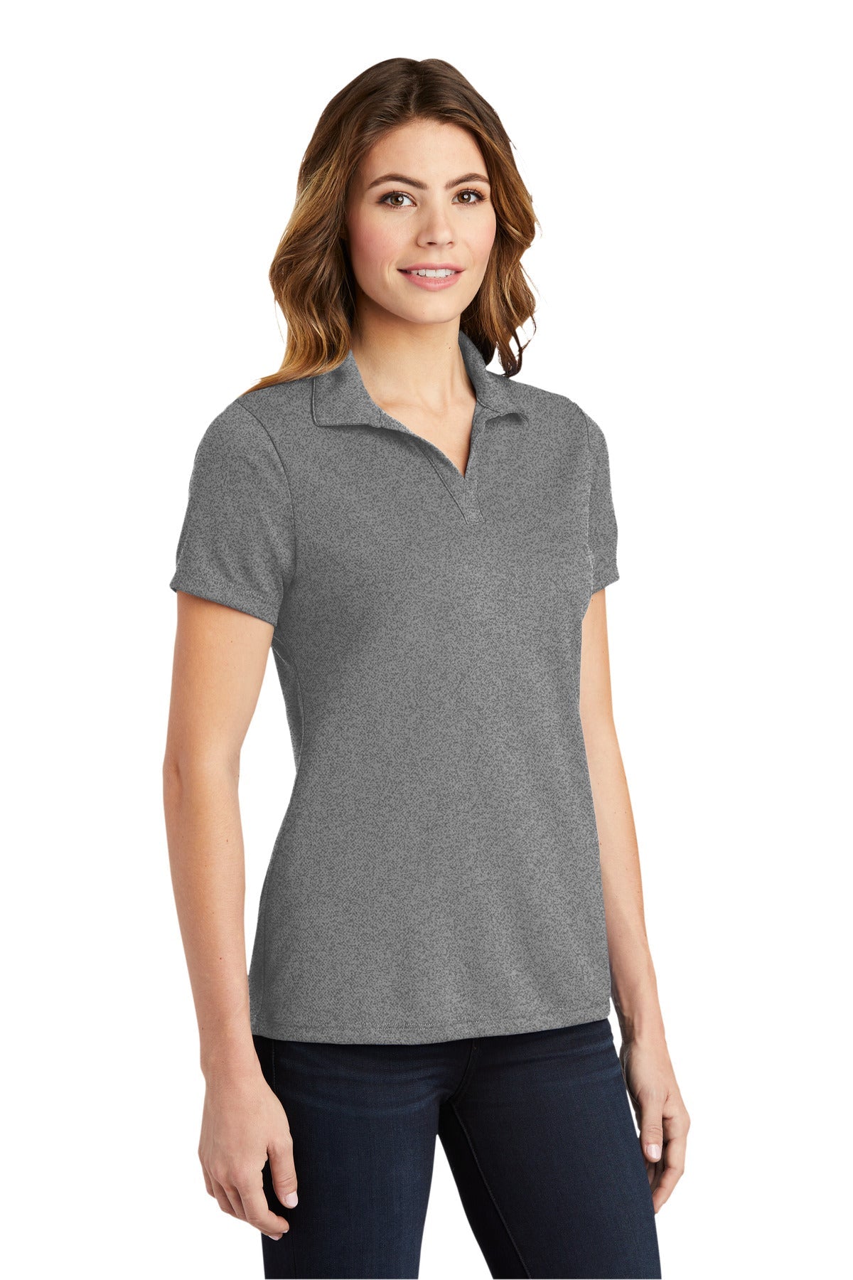 Grey Heather Sport-Tek Women's PosiCharge RacerMesh Polo. LST640