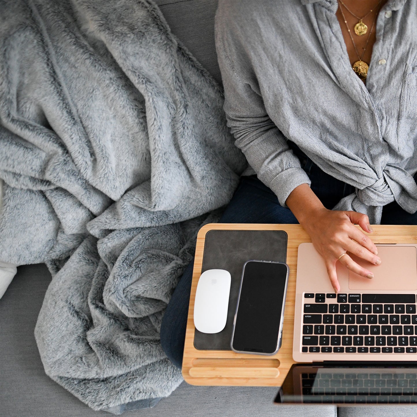 Grey Luxe Faux Fur Throw Blanket