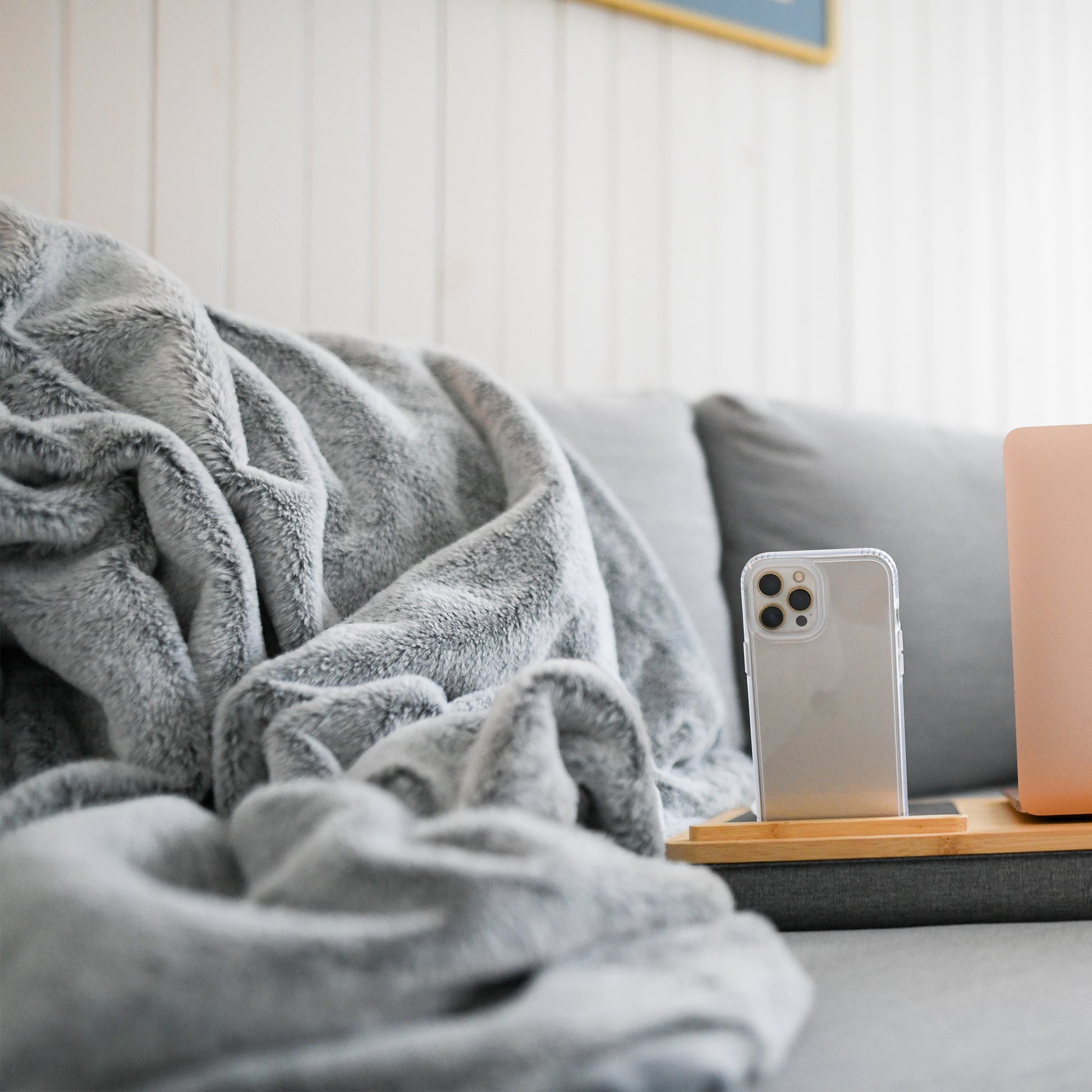 Grey Luxe Faux Fur Throw Blanket