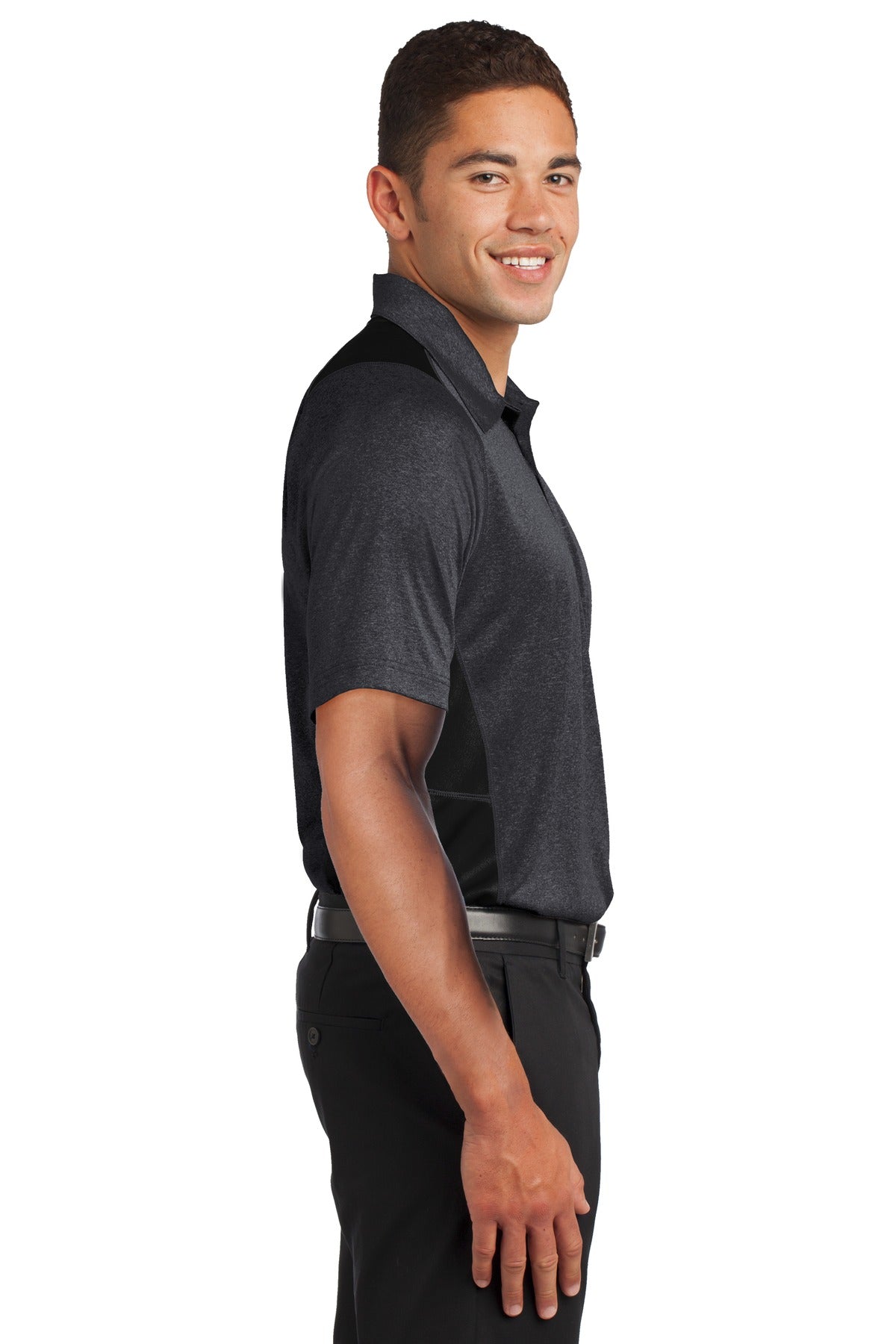 Grph He/Black Sport-Tek Heather Colorblock Contender Polo. ST665