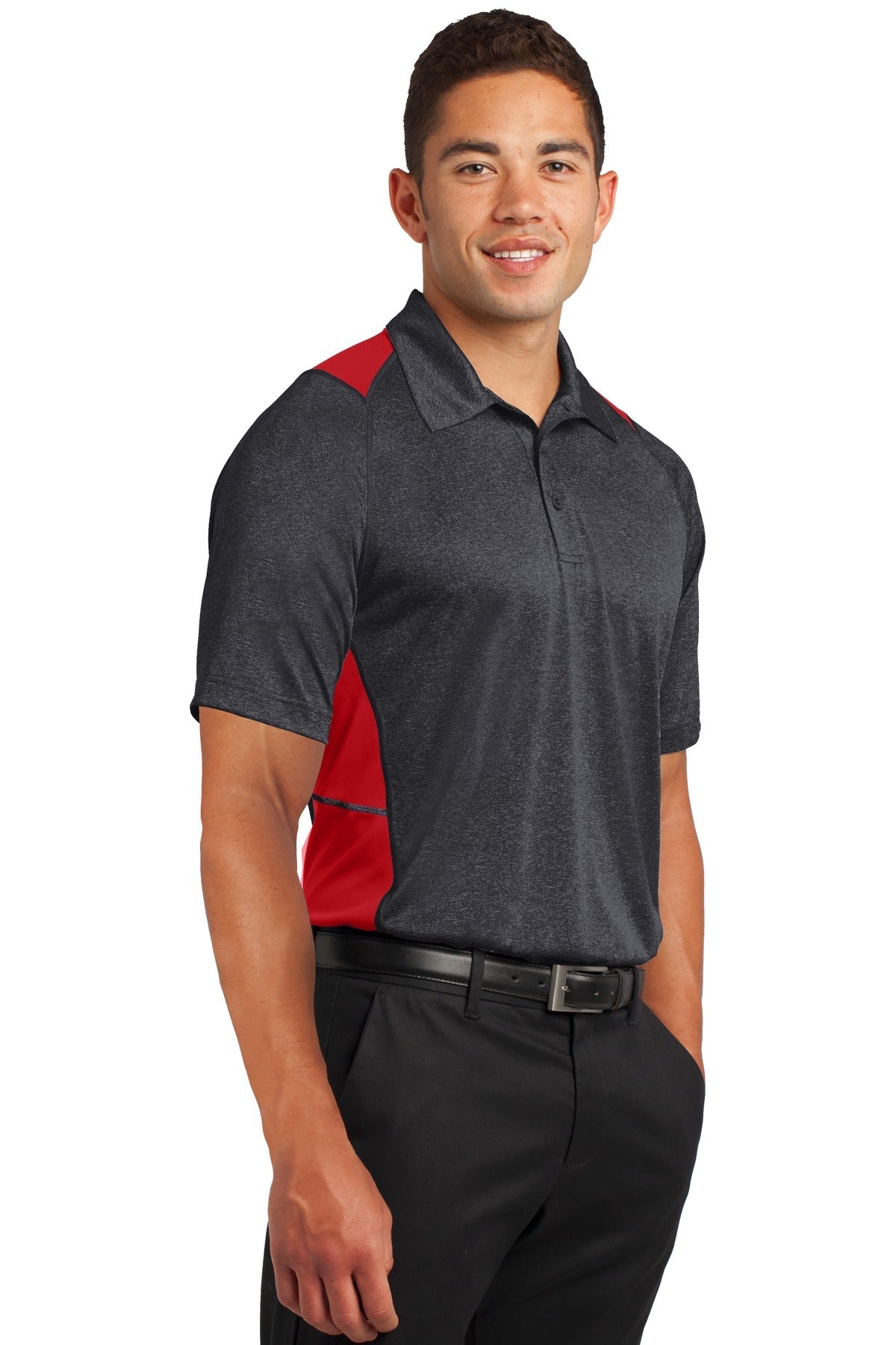 Grph He/Tr Red Sport-Tek Heather Colorblock Contender Polo. ST665