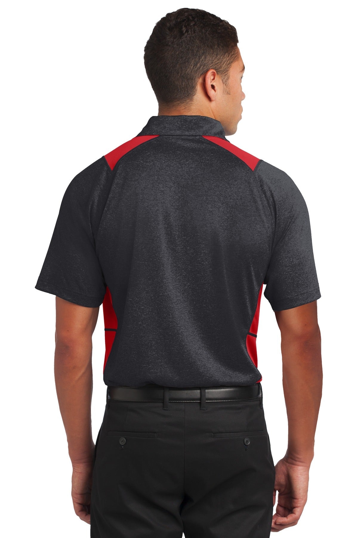Grph He/Tr Red Sport-Tek Heather Colorblock Contender Polo. ST665