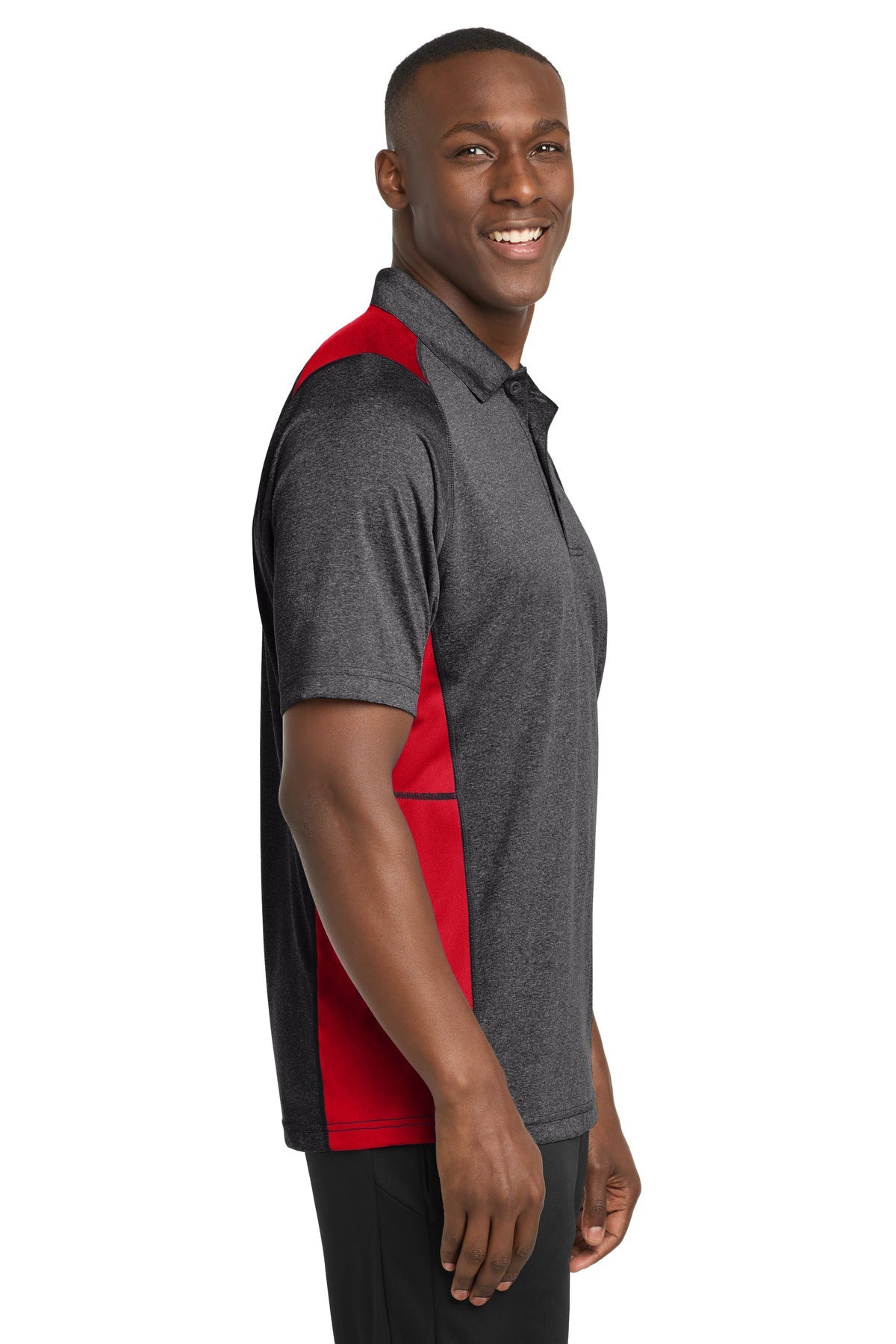 Grph He/Tr Red Sport-Tek Heather Colorblock Contender Polo. ST665