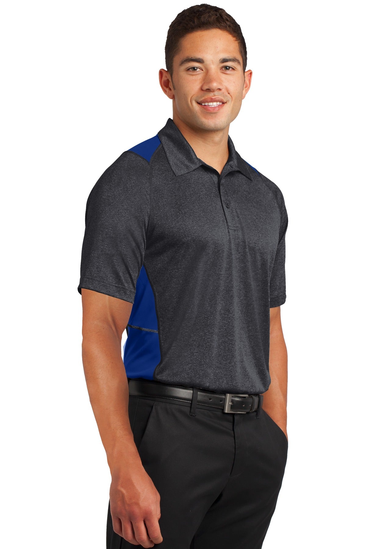 Grph He/Tr Roy Sport-Tek Heather Colorblock Contender Polo. ST665