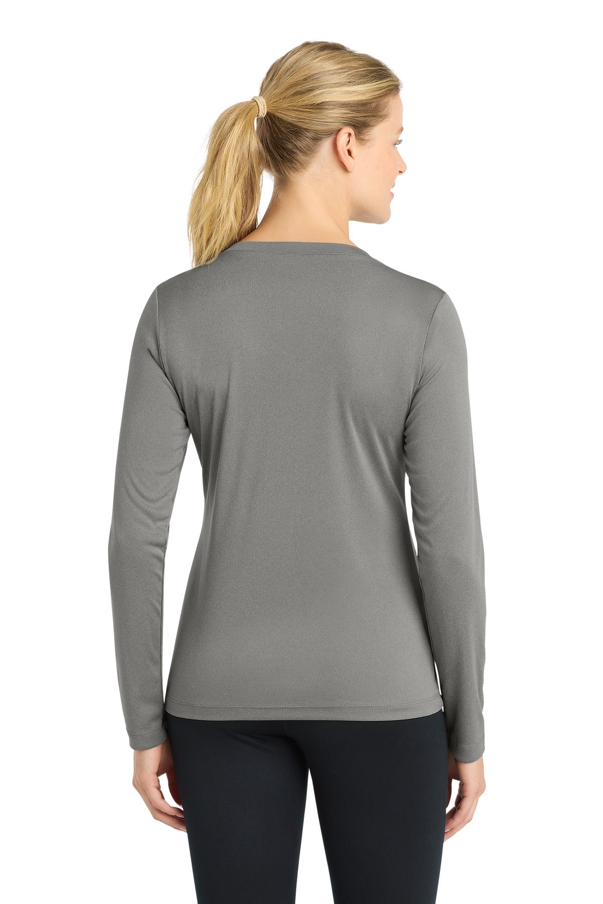 GryConHthr Sport-Tek Women's Long Sleeve PosiCharge Competitor V-Neck Tee. LST353LS